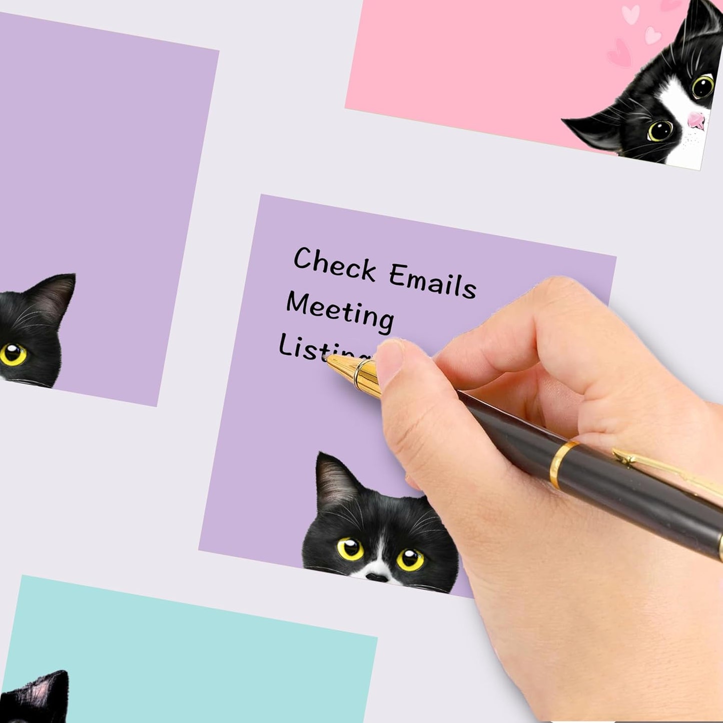 Sticky 9-Pad Black Cat Notes Set – Pink 3x3" Self-Stick Memo Pads for Cat Lovers