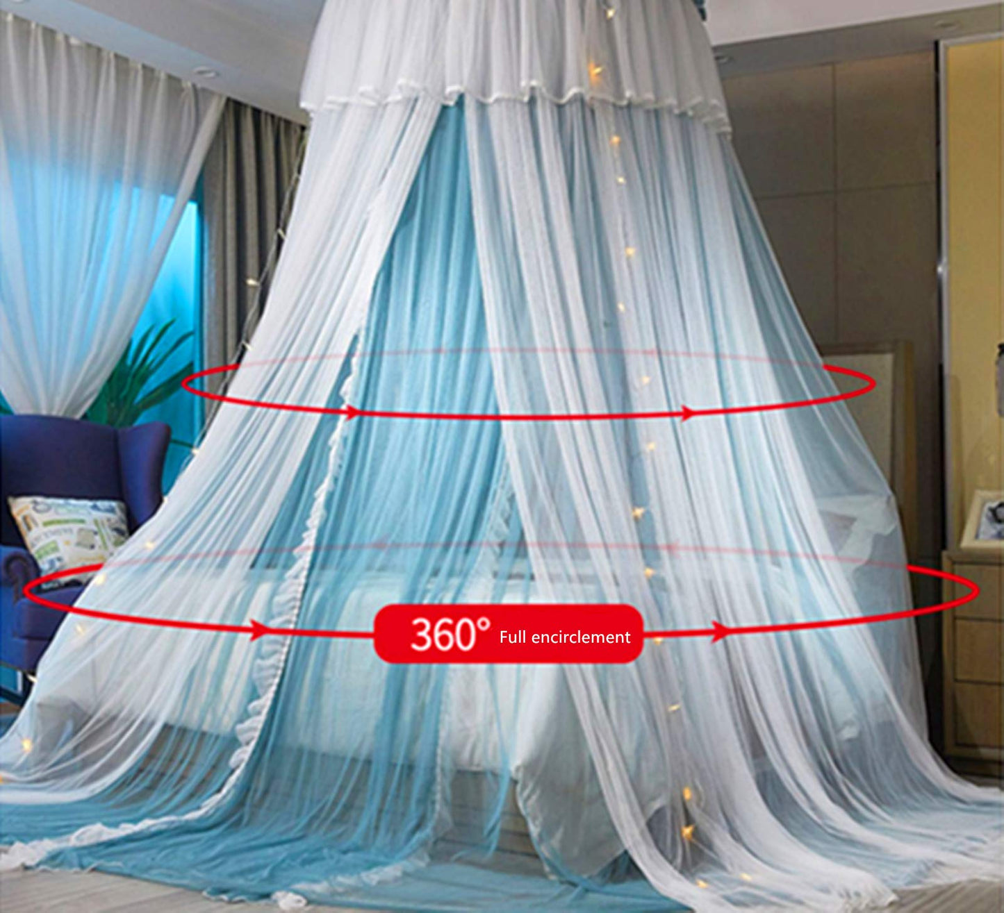 Princess Bed Canopy Bed Canopy Curtain- Double Layer Sheer Mesh Dome Bed Curtain