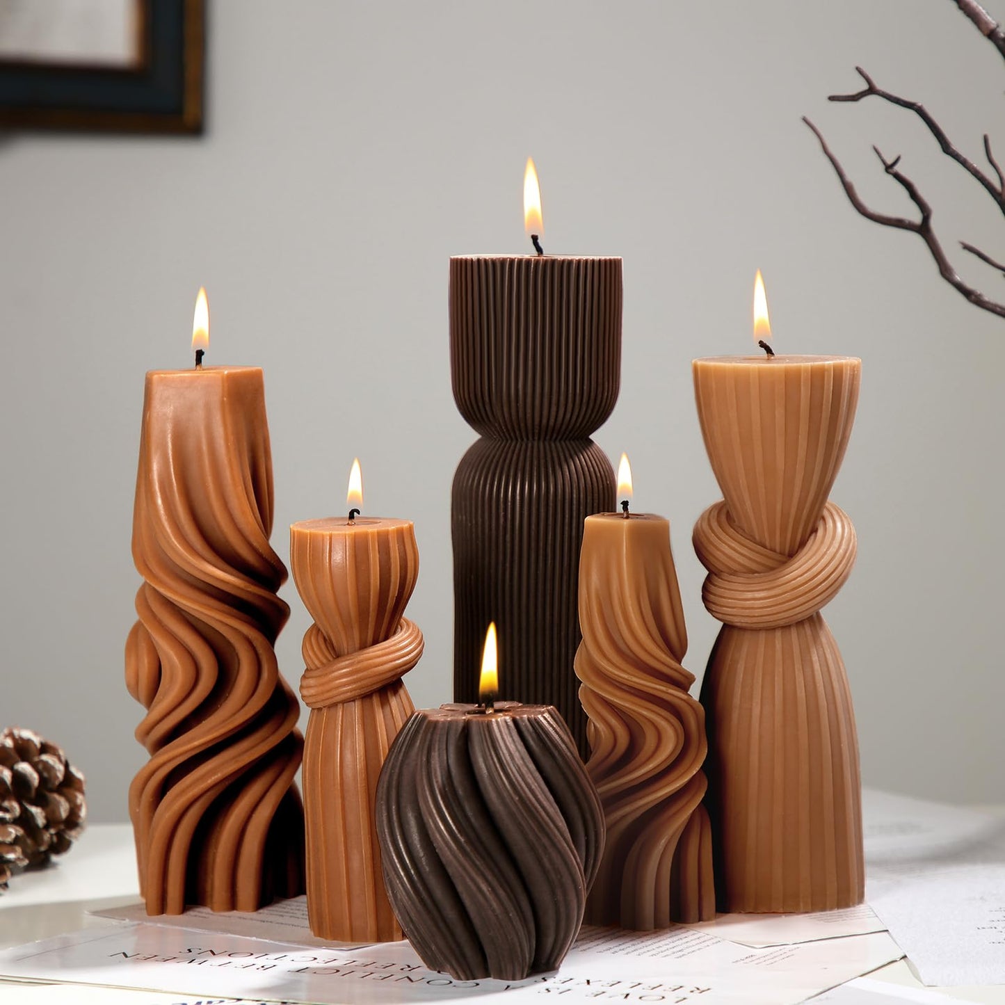 Modern Pillar Candles Ribbed Decorative Candle - Scented Ribbed Decor for Home