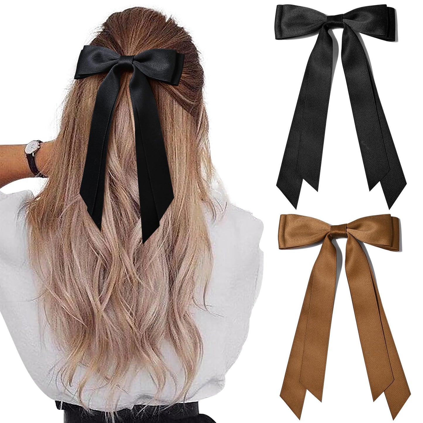 Silky Satin 2PCS Hair Bows Hair Clip - Holder Accessories Slides Metal Clips Hair Bow