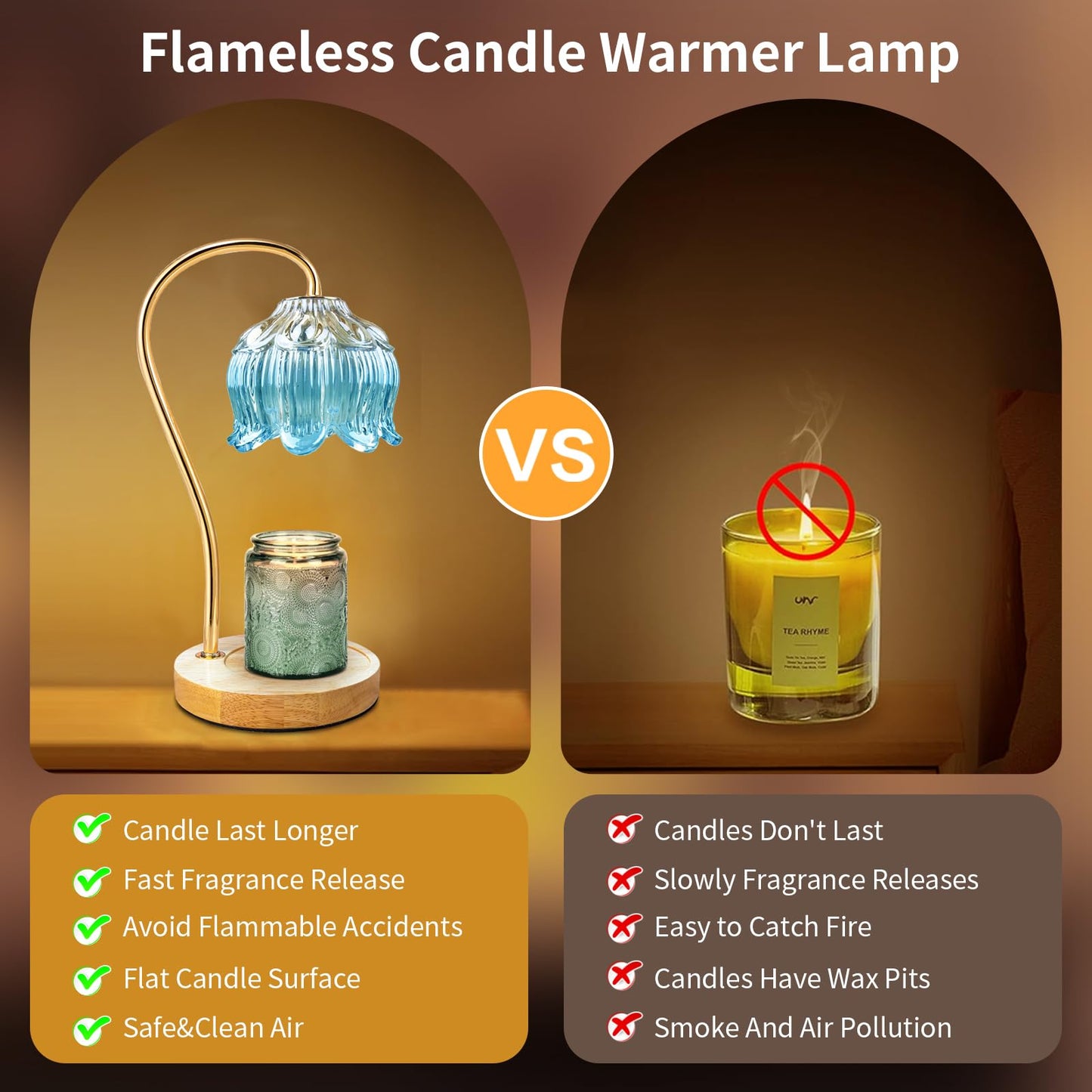 Dimmable Flower Candle Warmer Lamp with Timer & 4Bulbs