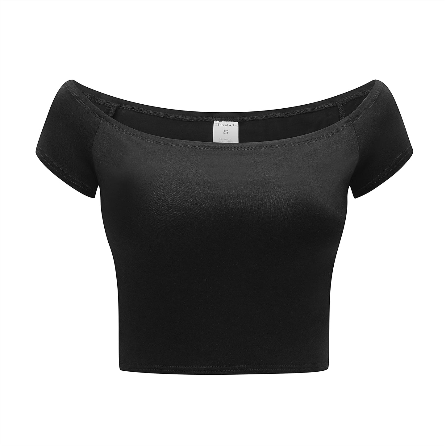 Women's Off Shoulder Short Sleeve Crop Top Comfy Basic Stretch Layer Shirt