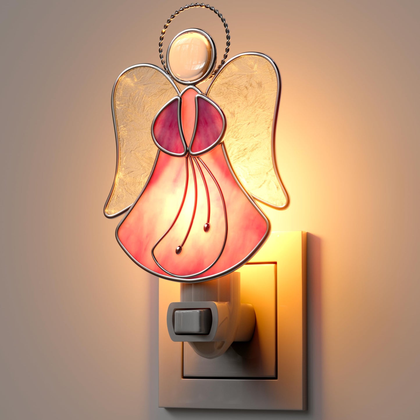 Stained Glass Pink Angel Plug in Night Light