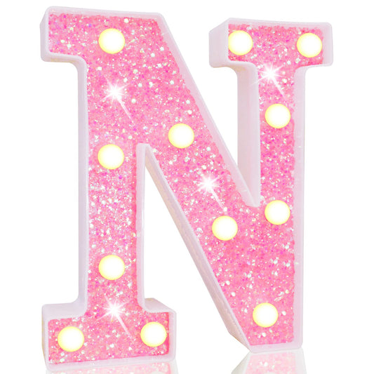 Pink LED Letters Glitter Alphabet LetterS & Numbers Sign Battery Powered