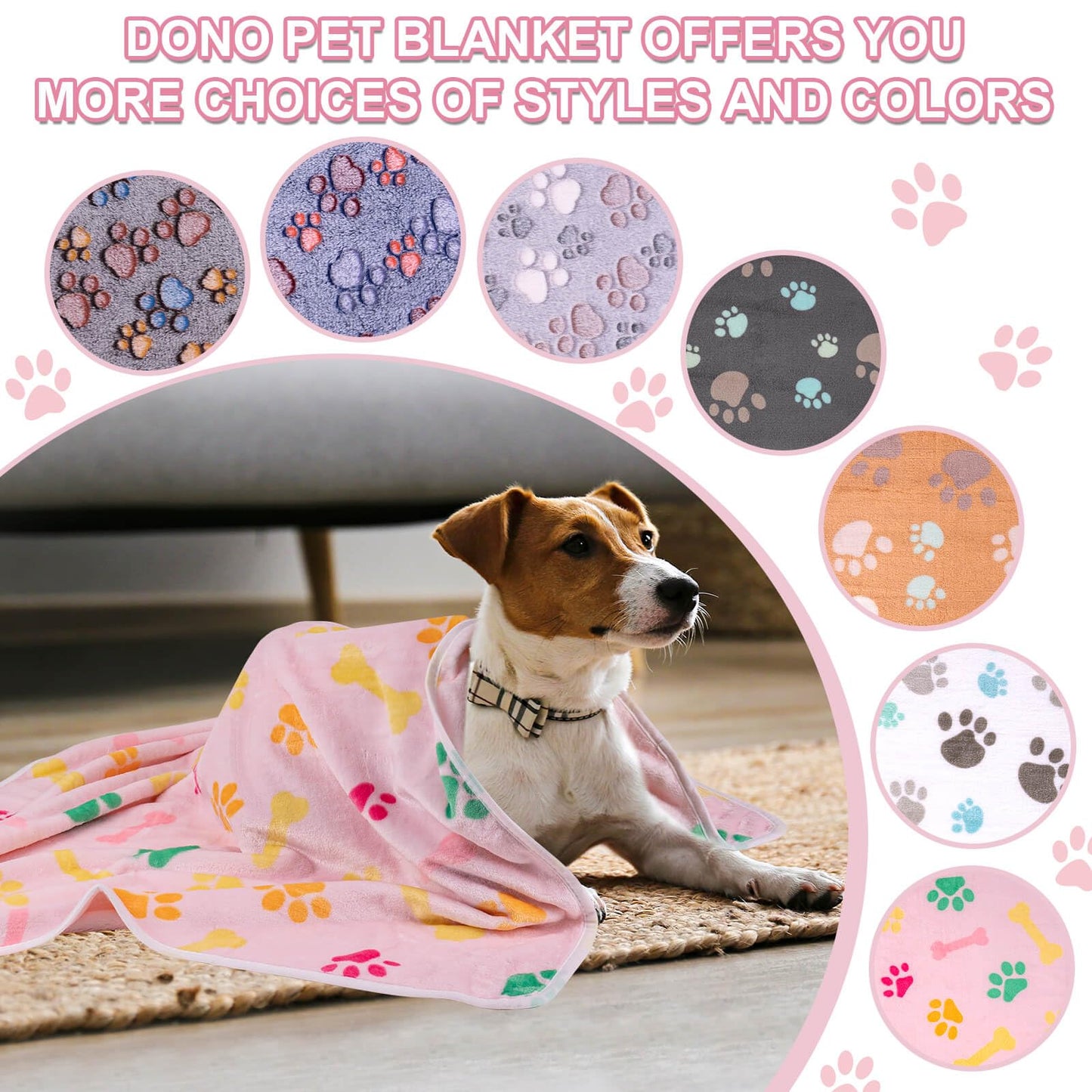 Soft Fluffy Fleece Blanket for Small, Medium and Large Dogs - Paw Print Pink Pet Blanket