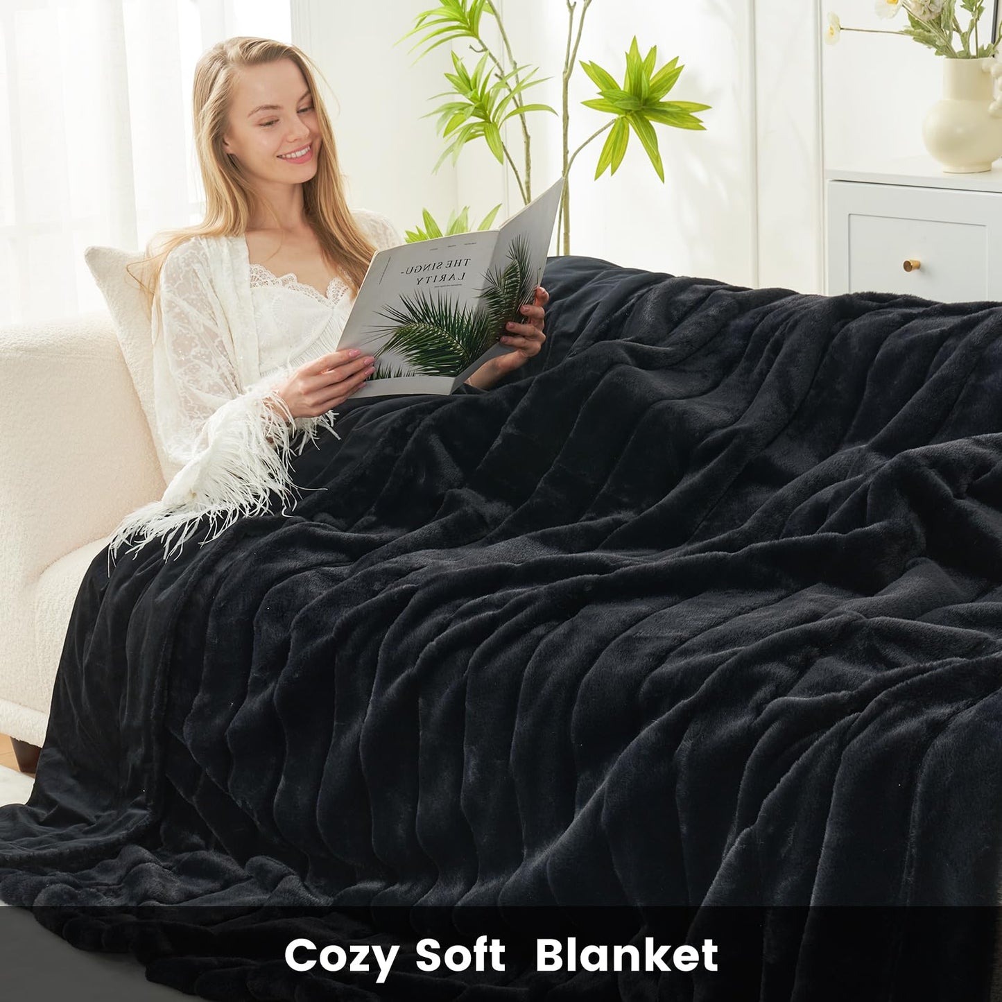 Cozy Bliss Faux Fur Throw Blanket Cozy Warm Plush Striped