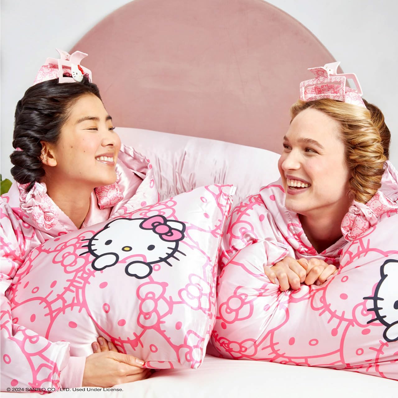 Hello Kitty Satin Pillowcase and Satin Scrunchies - Machine Washable, Wrinkle-Free, Standard Size 2 Piece Set