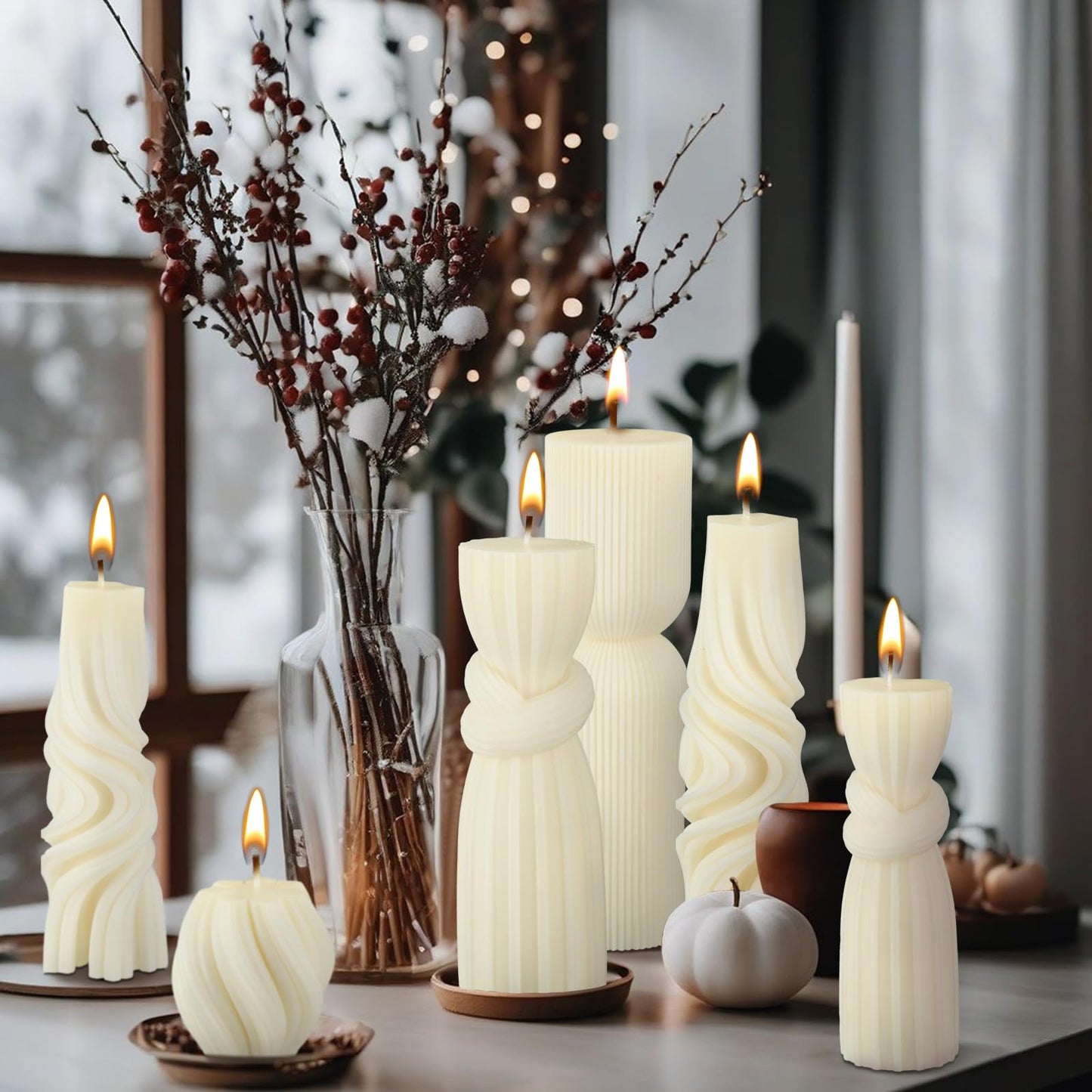 Modern Pillar Candles Ribbed Decorative Candle - Scented Ribbed Decor for Home