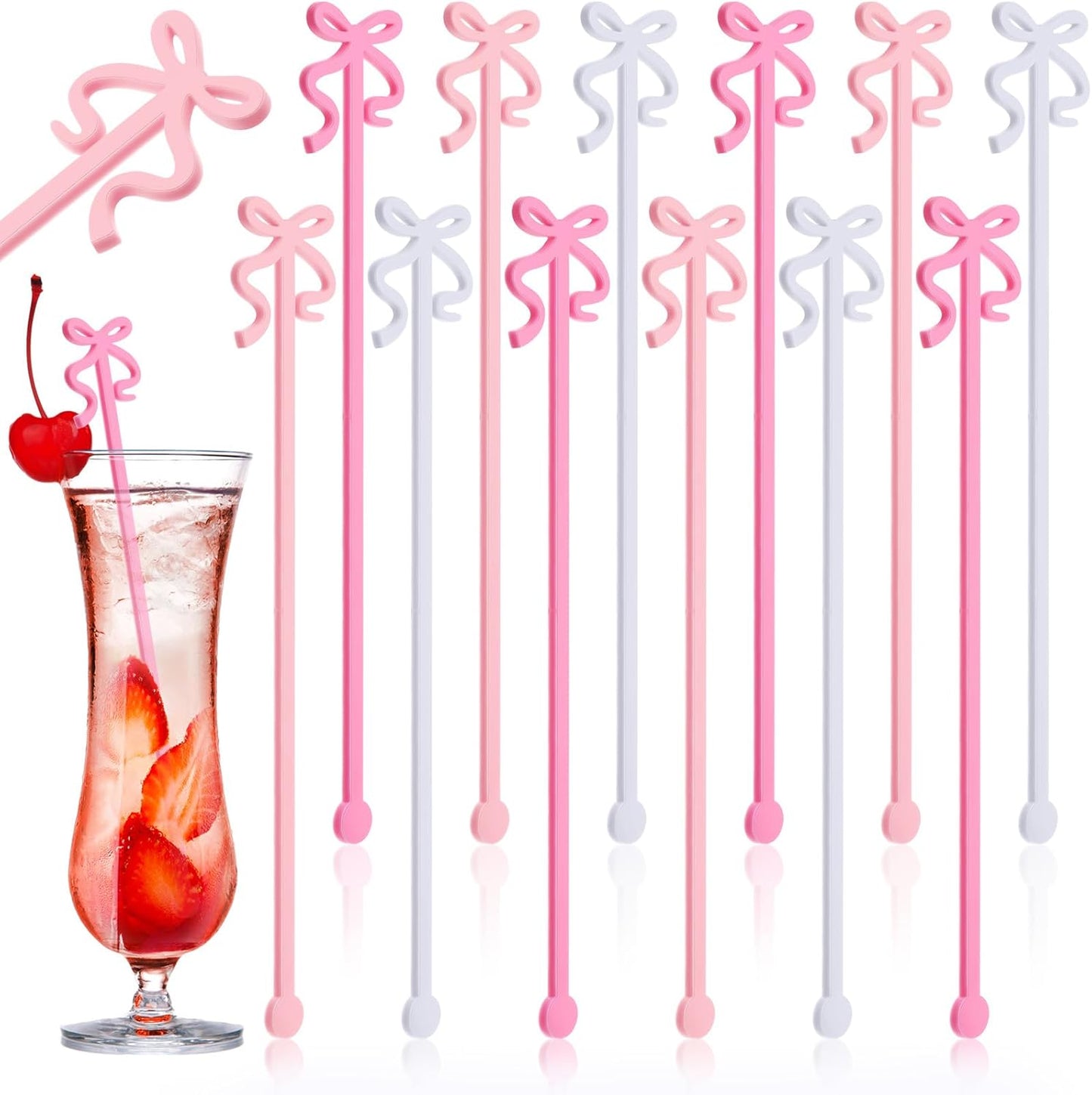 White Pink Bow Drink Stirrers Acrylic Cocktail Stirrers