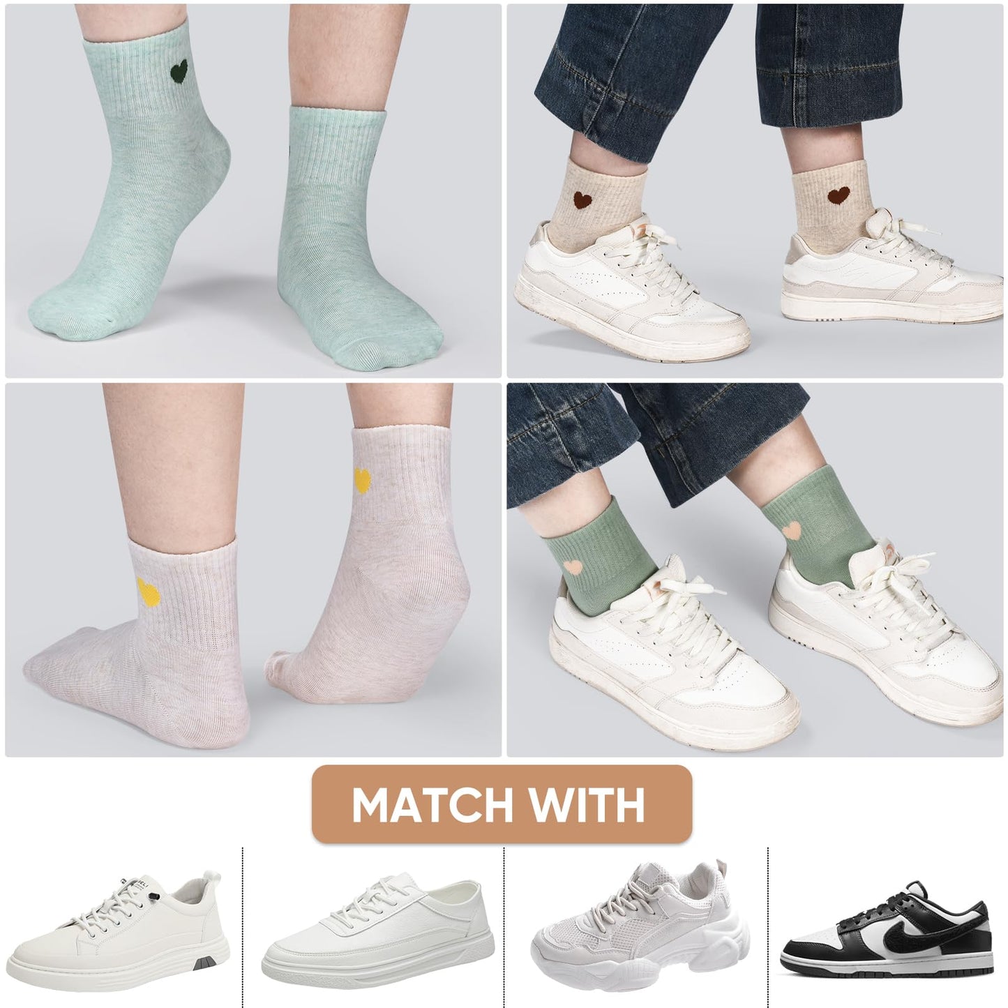 Women's Crew Socks Ankle High Cotton Fun Cute Athletic Running Socks(5-Pairs With Present Box)