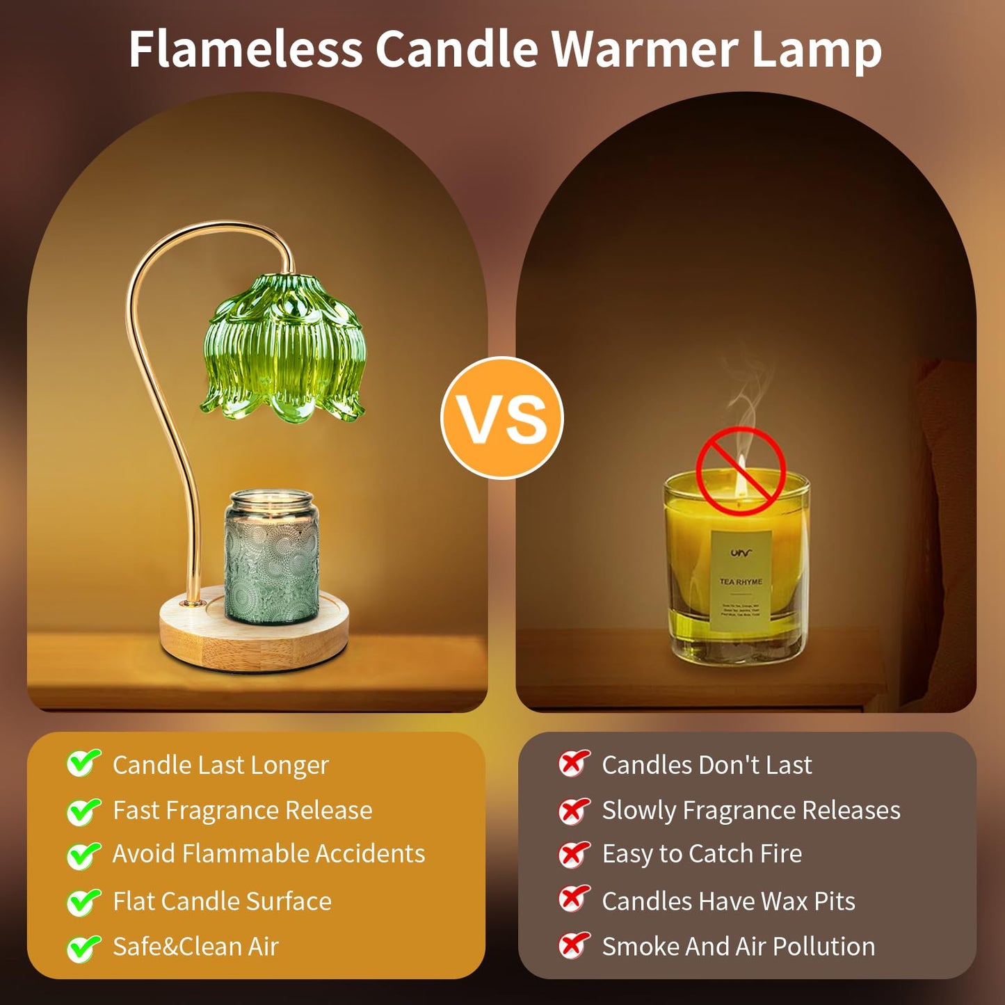 Dimmable Flower Candle Warmer Lamp with Timer & 4Bulbs