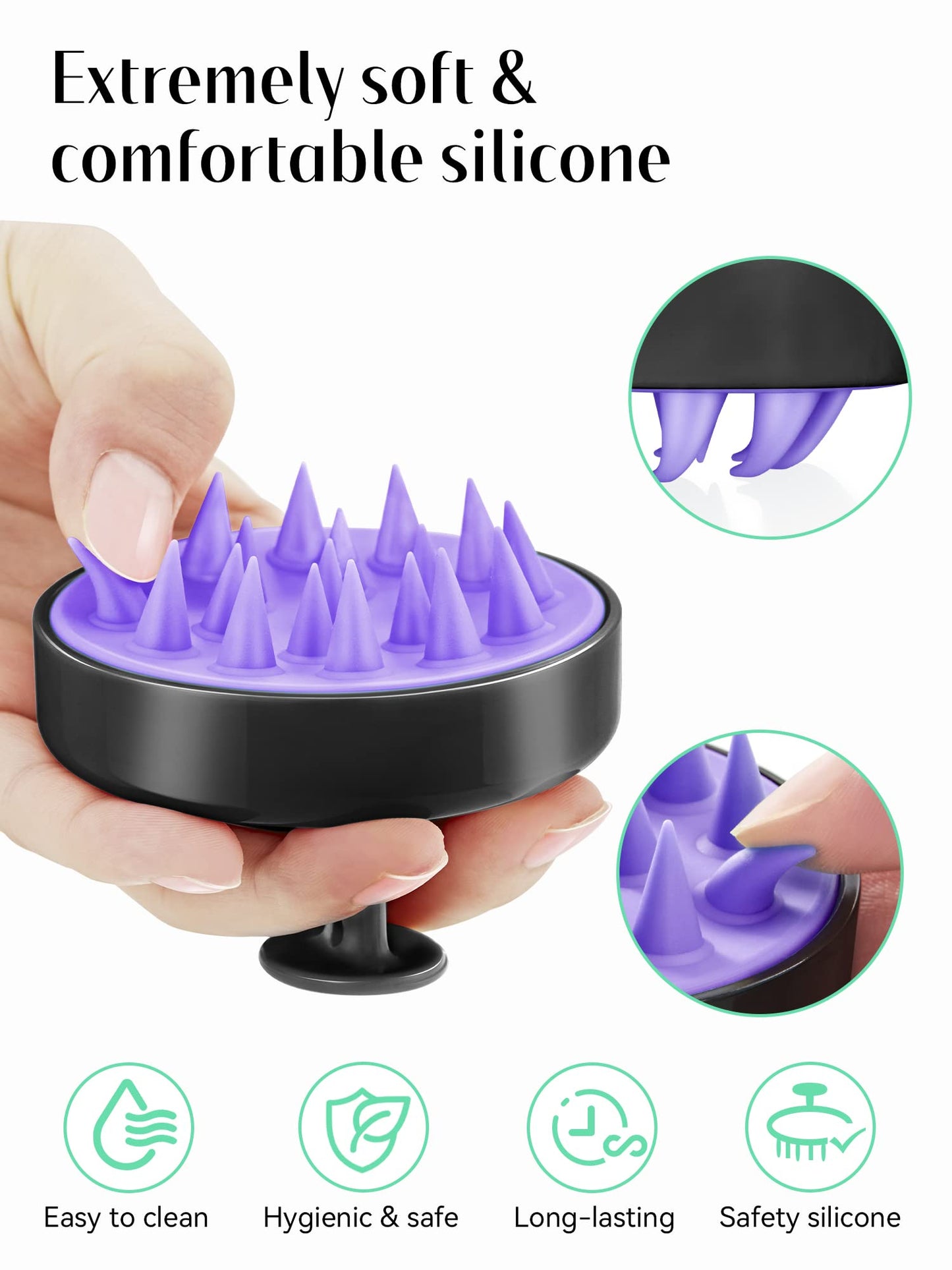 Shampoo Scalp Brush Massager - Scalp Scrubber with Soft Silicone Bristles for Hair Growth & Dandruff Removal