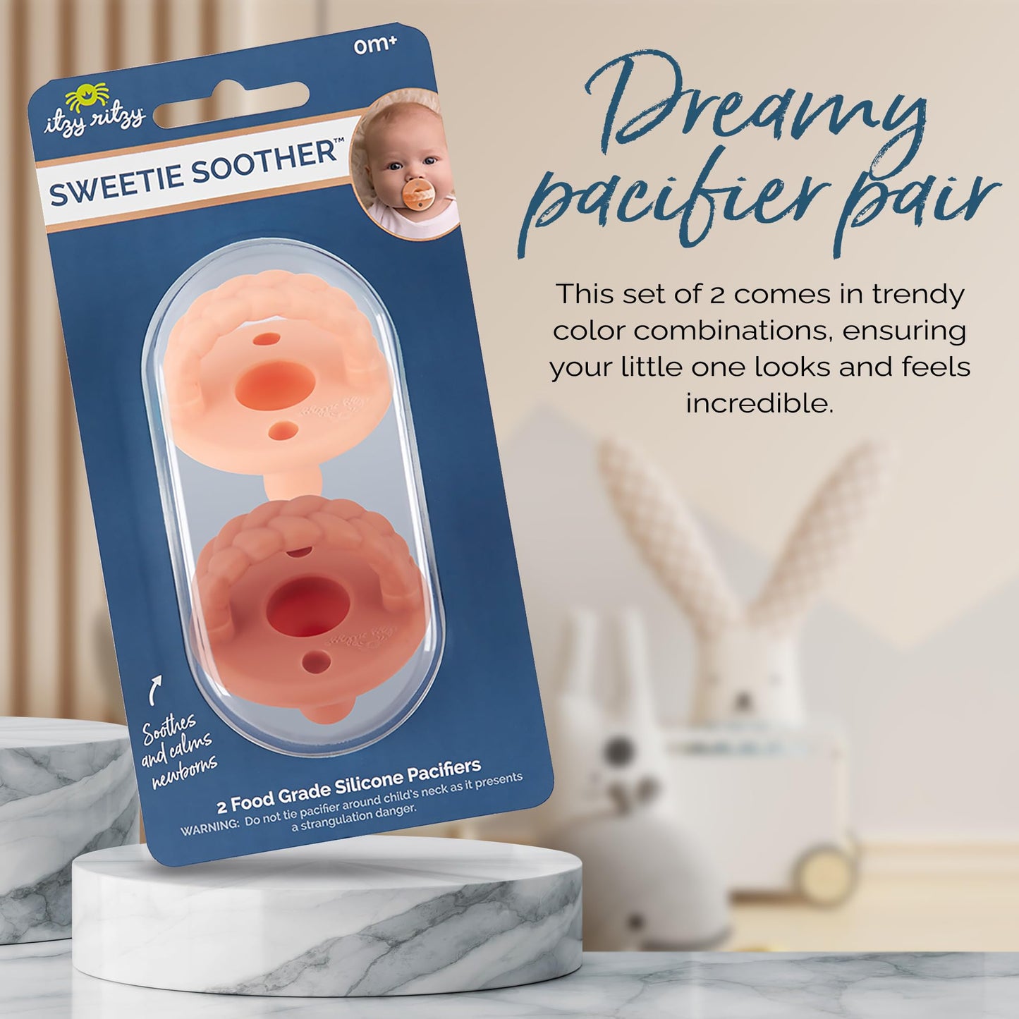 Silicone Pacifiers for Newborn - Sweetie Soother Pacifiers Feature Collapsible Handle & Two Air Holes for Added Safety