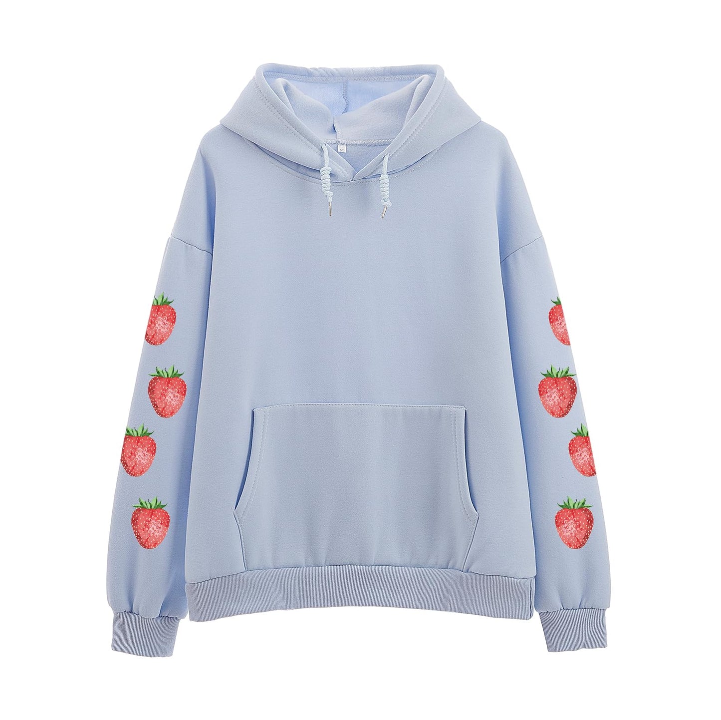 Women's Cute Sweatshirt Strawberry Sleeve Printed Cotton Warm Hoodie with Pocket