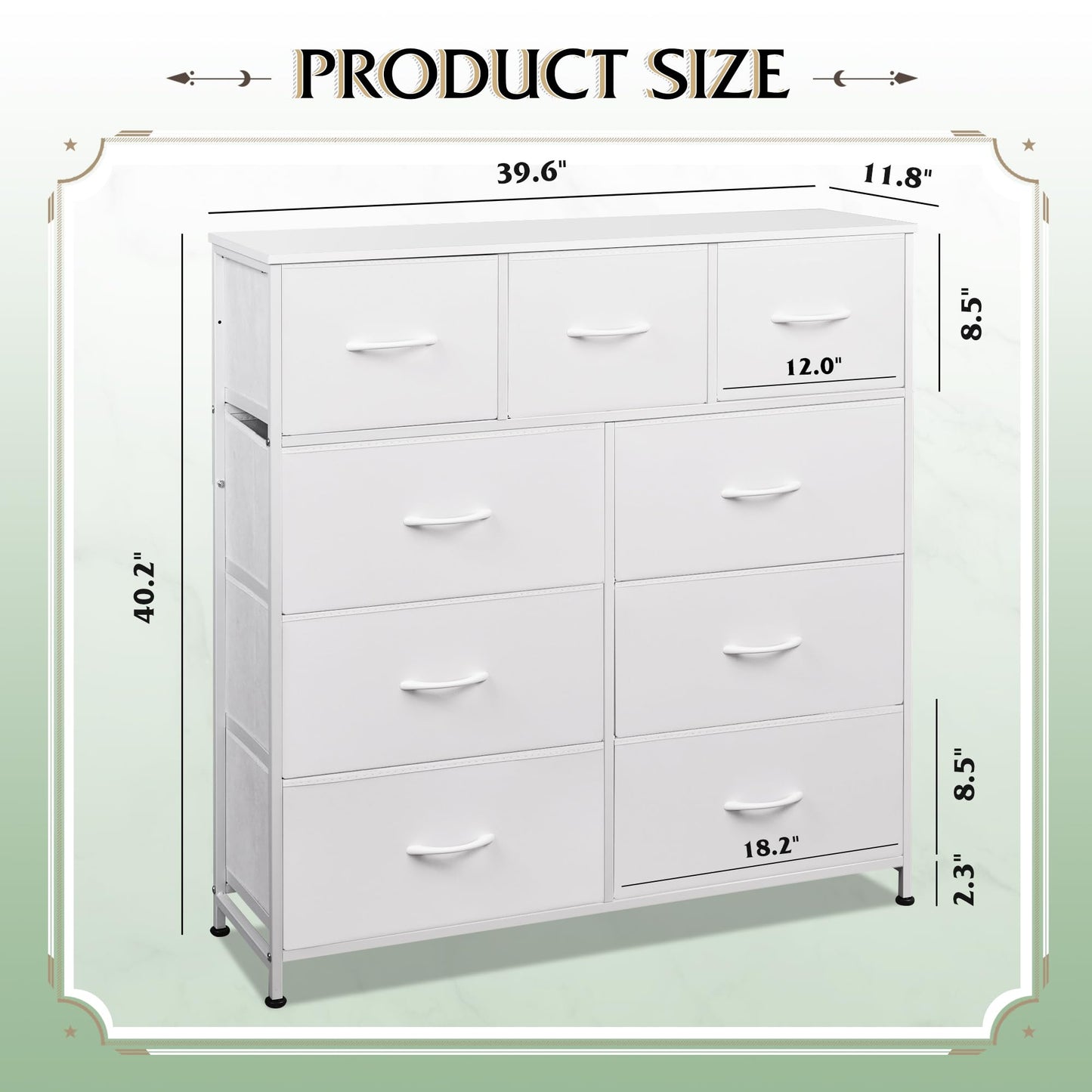 Drawer Fabric 9 Dresser – Tall Storage Tower with Bins, Steel Frame, and Wood Top