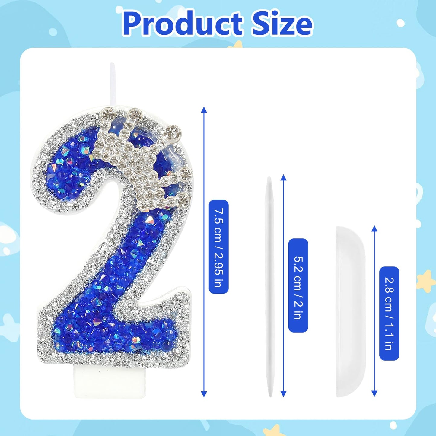 Glitter Birthday Number Candles, Crown Birthday Candles for Cake