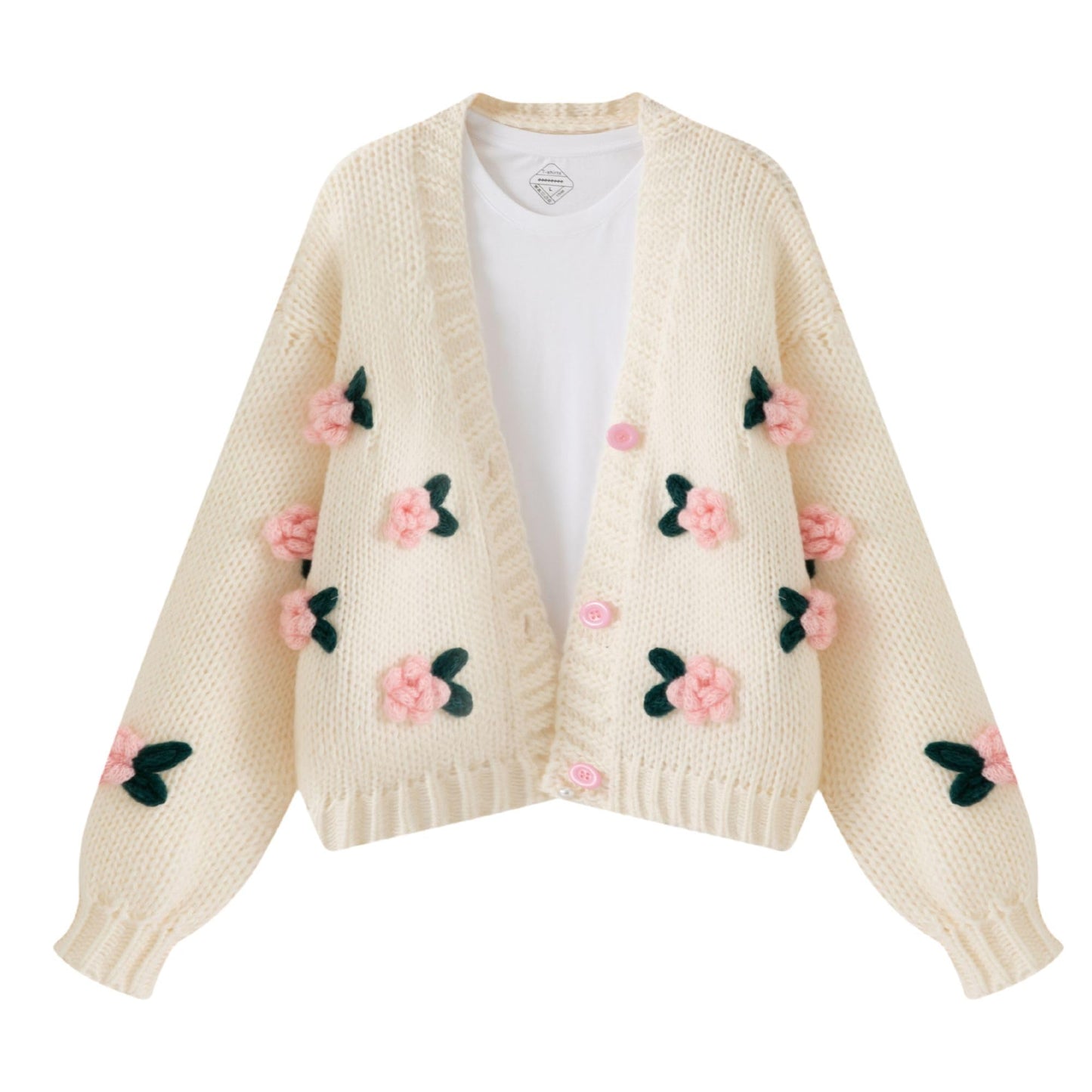 Women’s Kawaii Strawberry Embroidered Cardigan Long Sleeve V Neck Chunky Knitted Cardigans