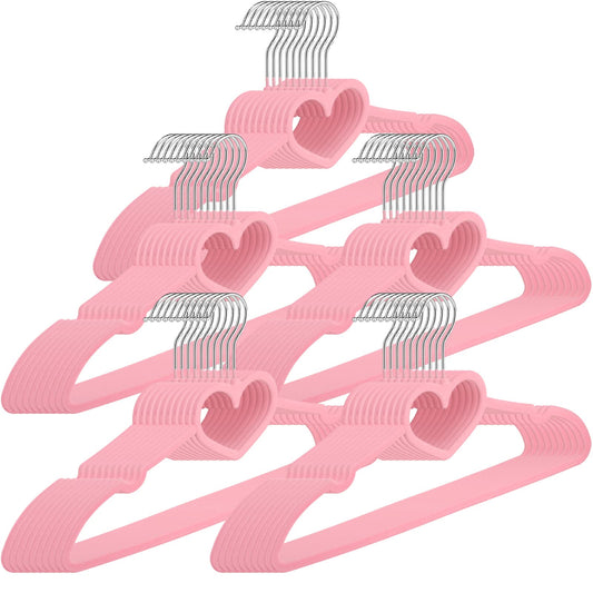 Pink Velvet Heart Hangers – Heavy-Duty 360° Swivel Clothes Hangers 50-Pack