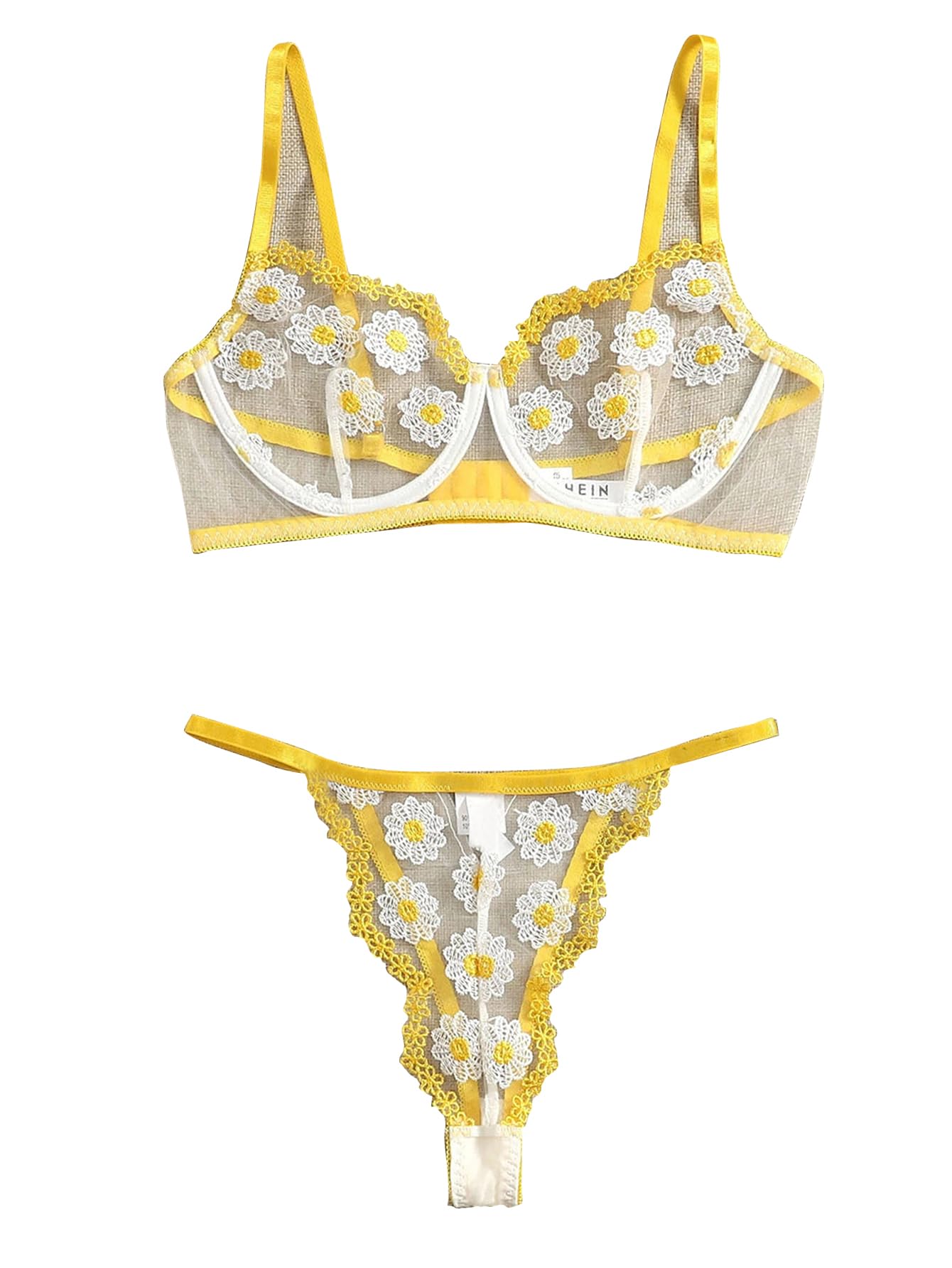 Sexy Floral Embroidered Mesh Sheer Underwire Lingerie Set