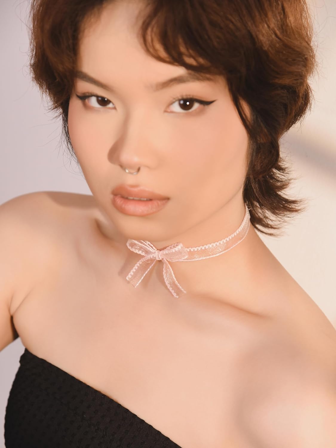 Pink Chiffon Bow Kawaii Coquette Choker Necklace