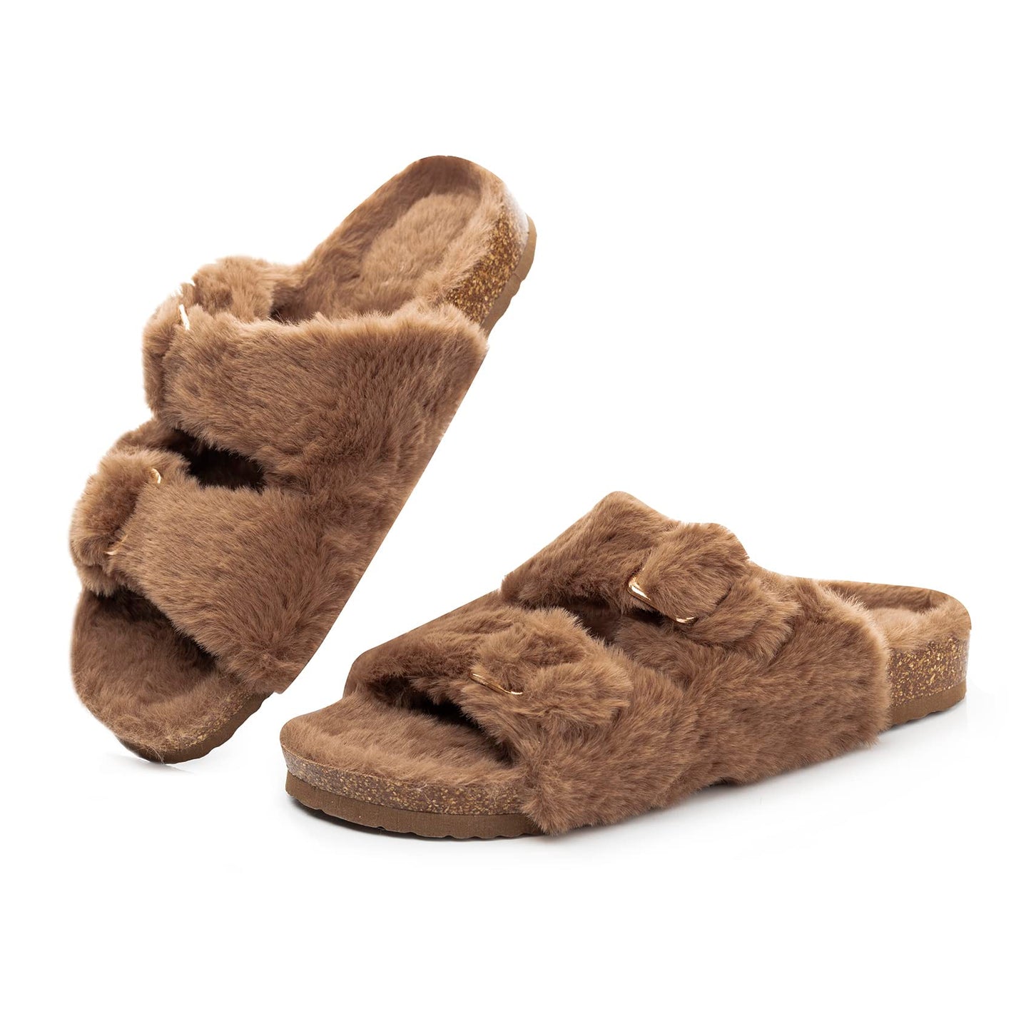 Womens Open Toe Slipper with Cozy Lining, Faux Fur Slide Sandals