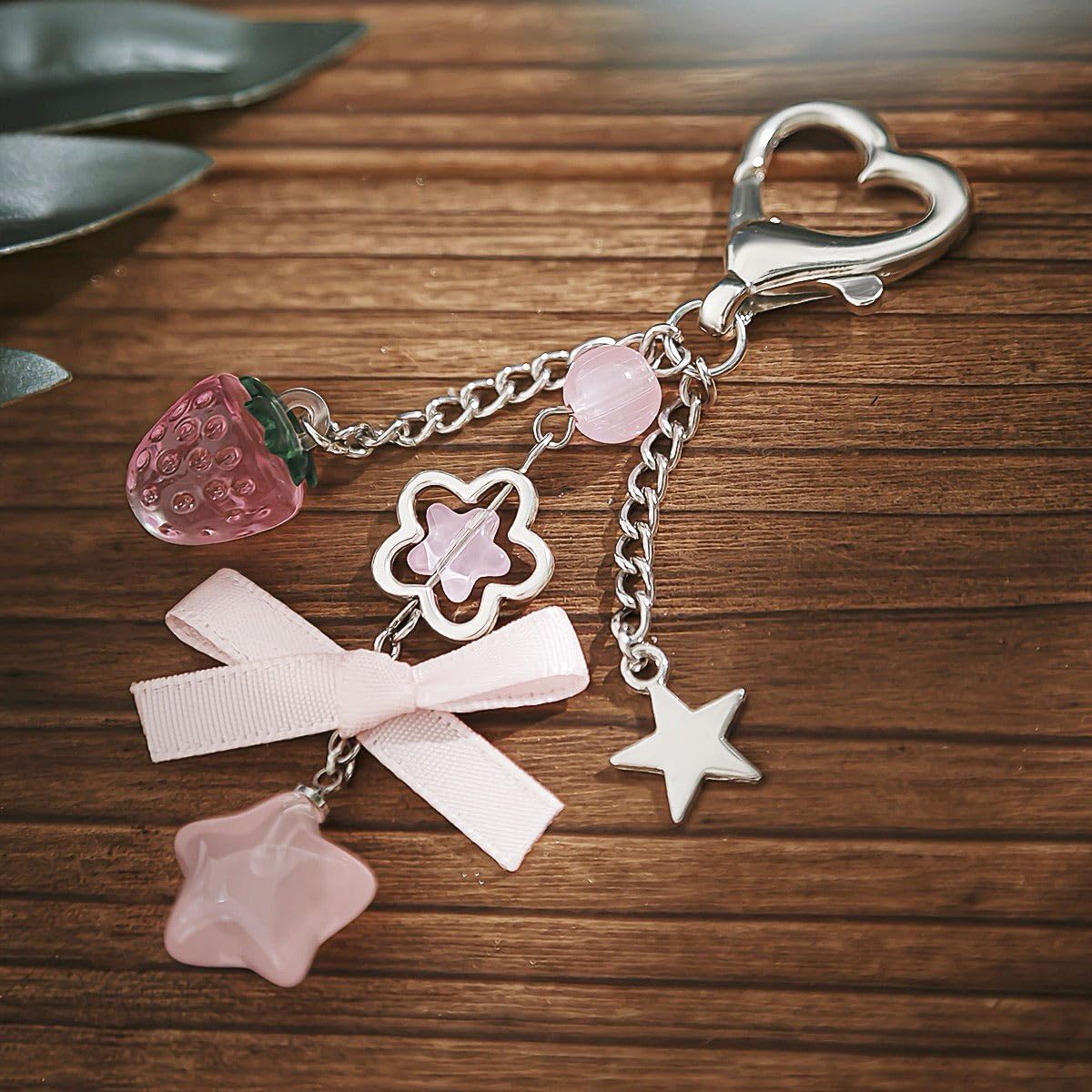 Cute Coquette Aesthetic Y2K Kawaii Keychain Strawberry Bow Star Pendants Keyrings