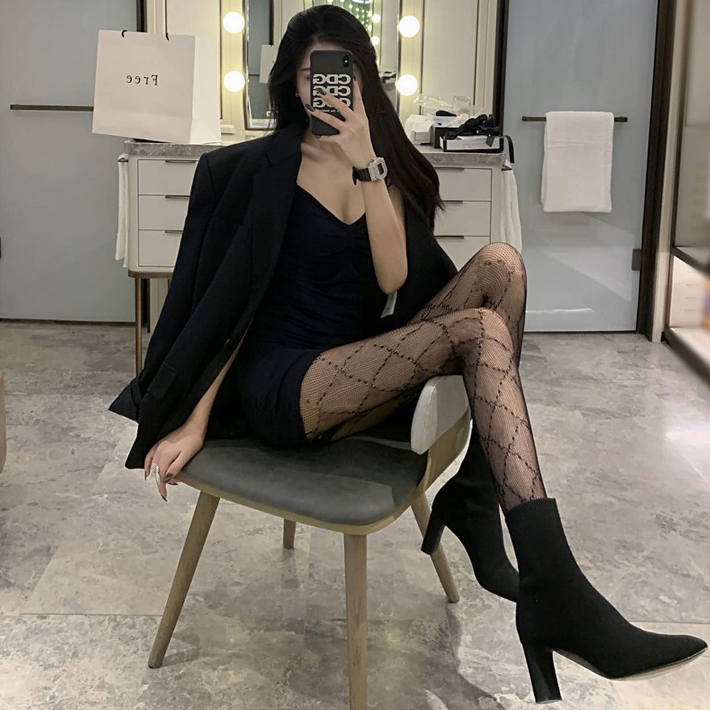 Women's Patterened Fishnet Tights - 2pcs High Waist Floral Fishnet Stocking