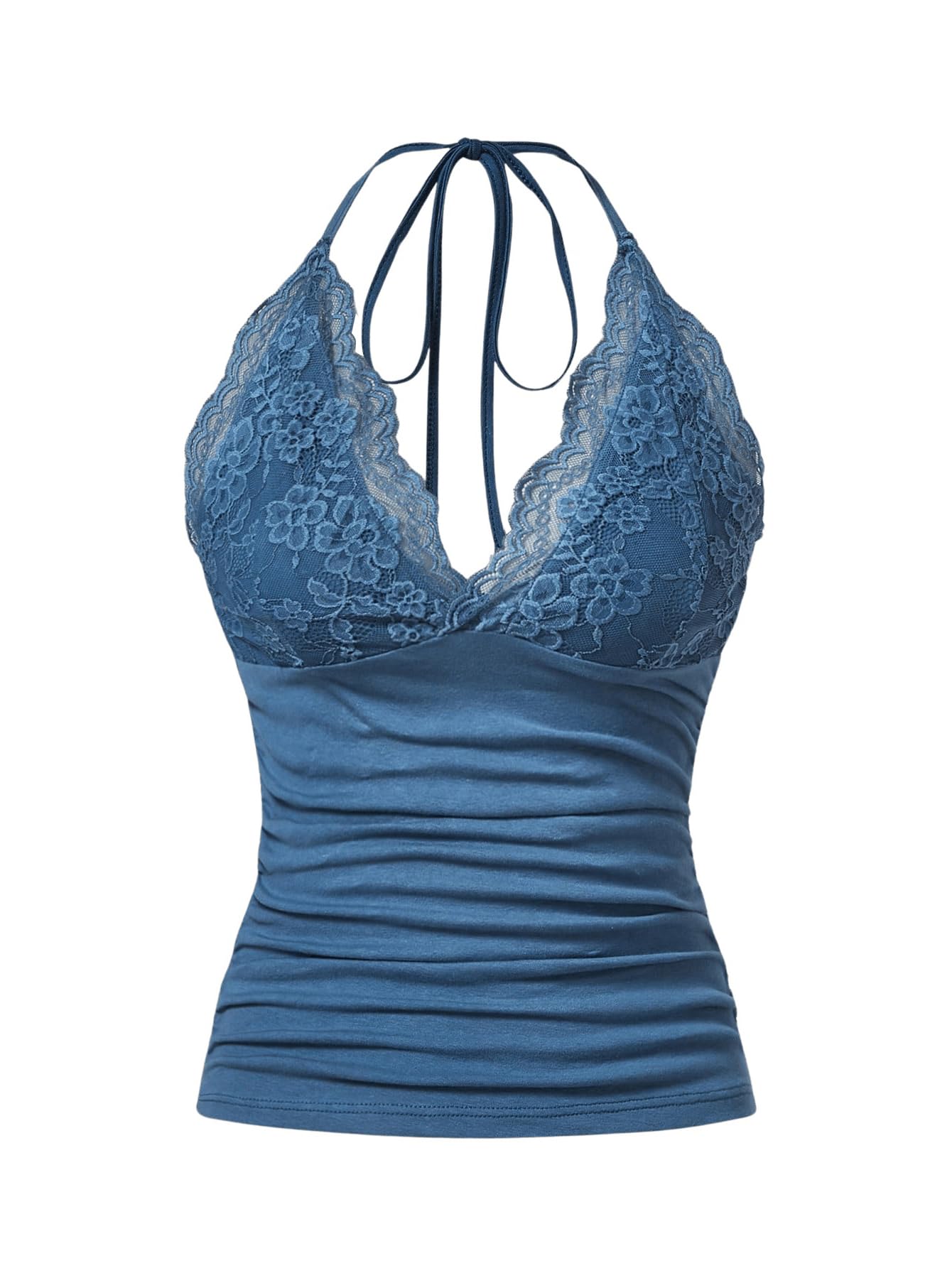 Women's Halter Top Y2K Lace V Neck Ruched Low Cut