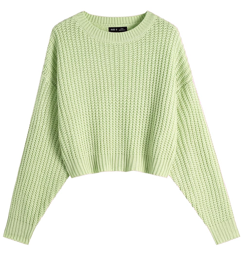 Sexy Crew Neck Batwing Cute Cropped Sweater - Lightweight Soft Knitted Short Pullover Jumper