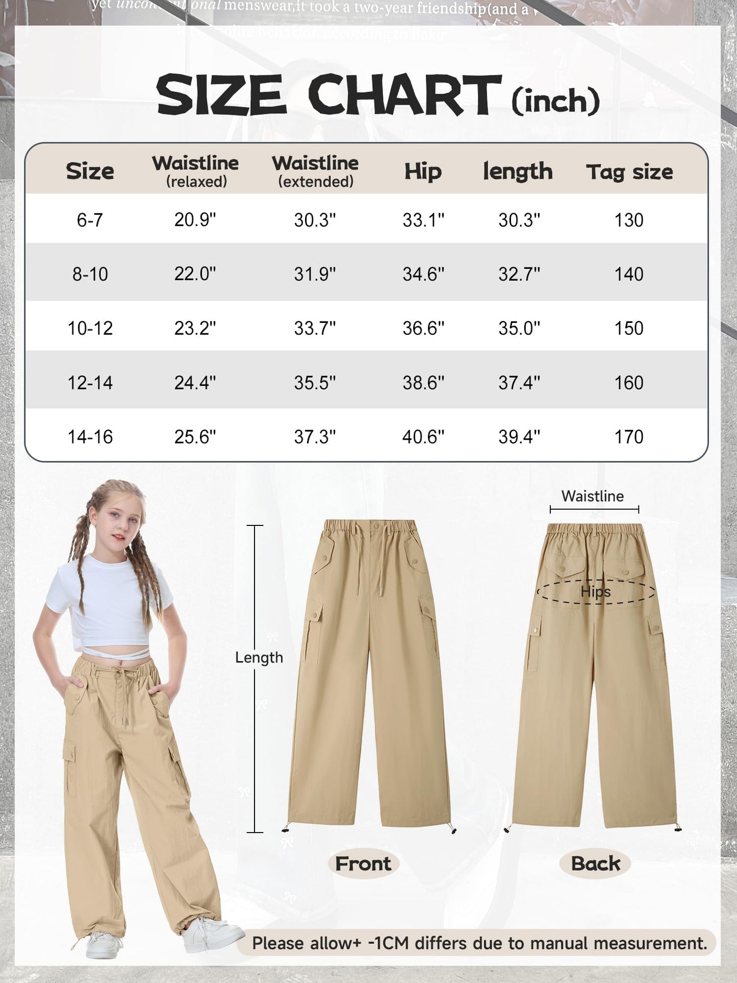 Girls Y2K Parachute Pants for Cargo Trousers with Pockets Harajuku Jogger Pants