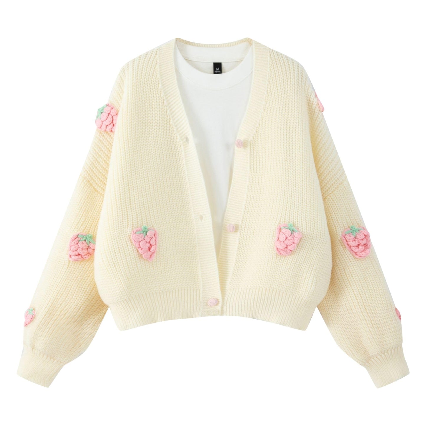 Women’s Kawaii Strawberry Embroidered Cardigan Long Sleeve V Neck Chunky Knitted Cardigans