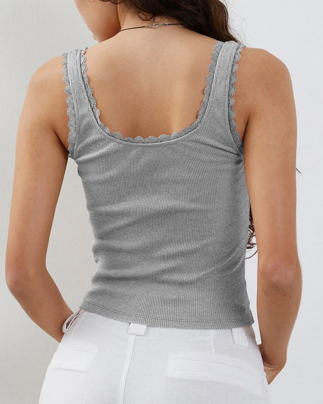 Women's Tank Tops Cute Slim Fitted Ribbed Knit Bow Lace Camisole