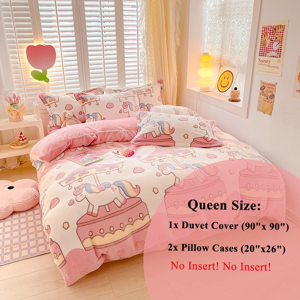 Kawaii Twin Duvet Cover Set – Soft Reversible Bedding with Fluffy Comforter Cover