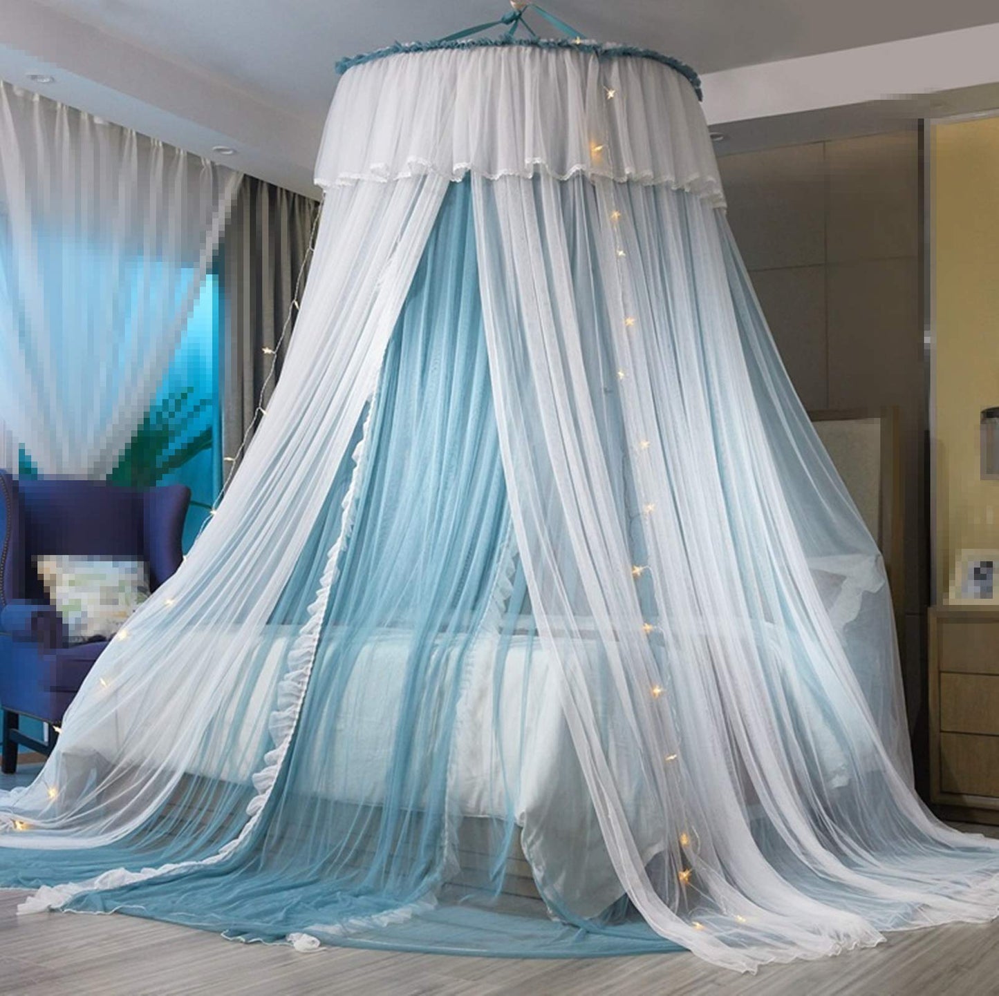 Princess Bed Canopy Bed Canopy Curtain- Double Layer Sheer Mesh Dome Bed Curtain