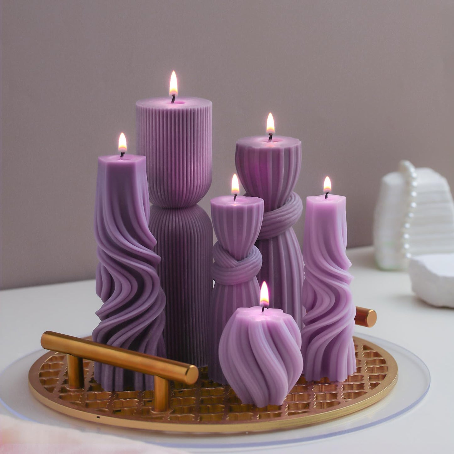 Modern Pillar Candles Ribbed Decorative Candle - Scented Ribbed Decor for Home