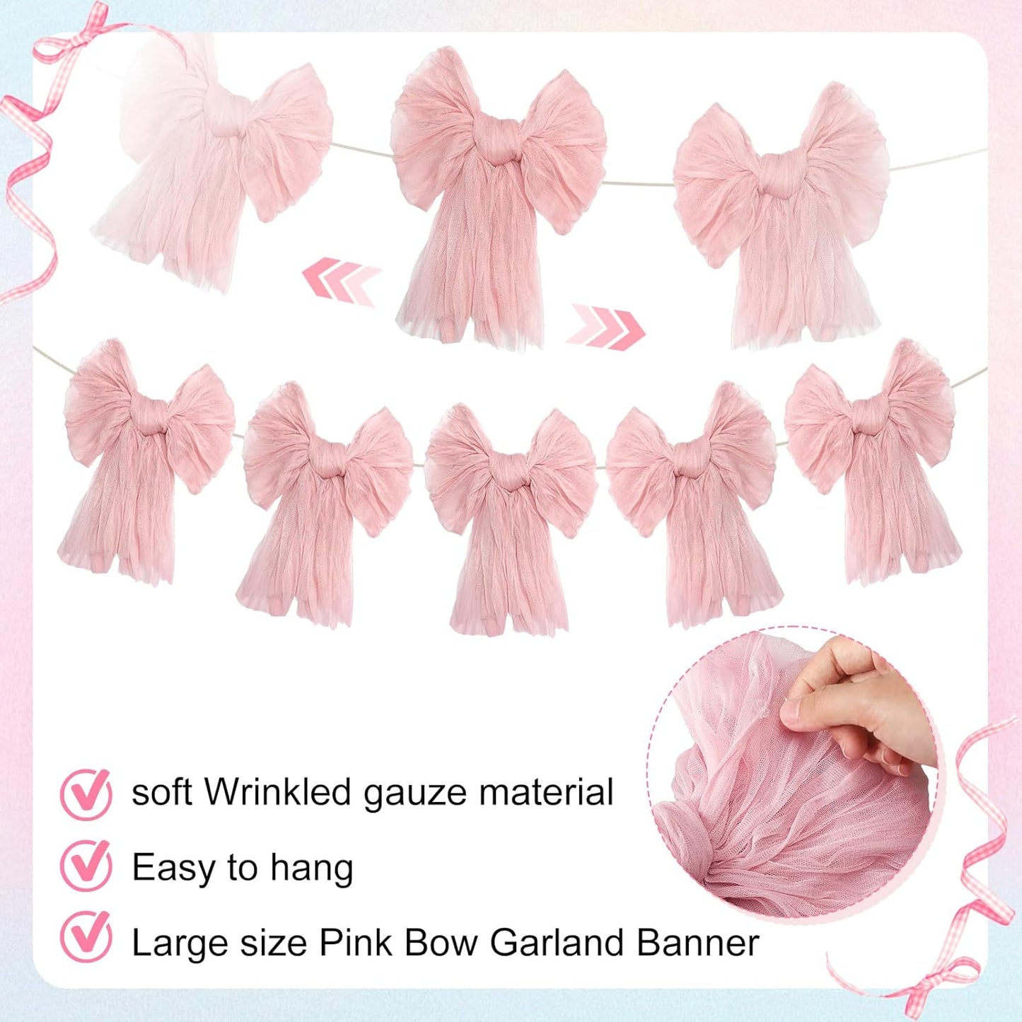 Pink Bow Garland Banner for Coquette Theme Pink Bow Party Hanging Swirls Decorations