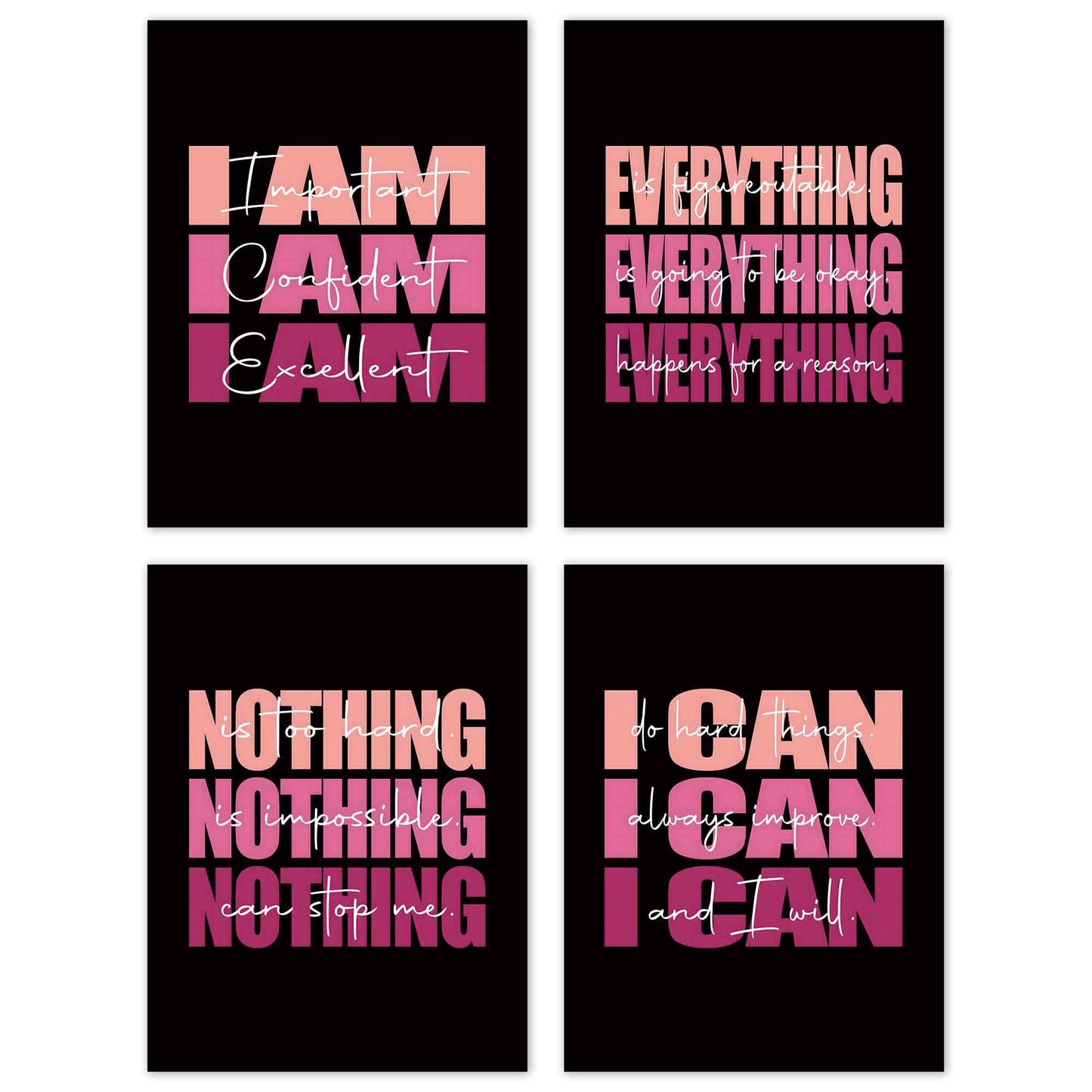 Set of 4 Inspirational Posters – Motivational Wall Art for Teen Girls & Women (8x10)