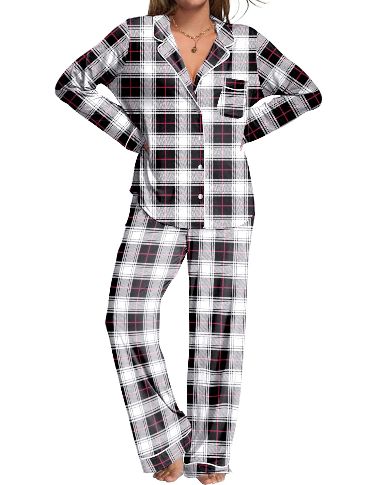 Womens Pajamas Set 2 Piece Button Down Pjs Soft Long Sleeve Top and Pants Sleepwear Set Lounge Sets