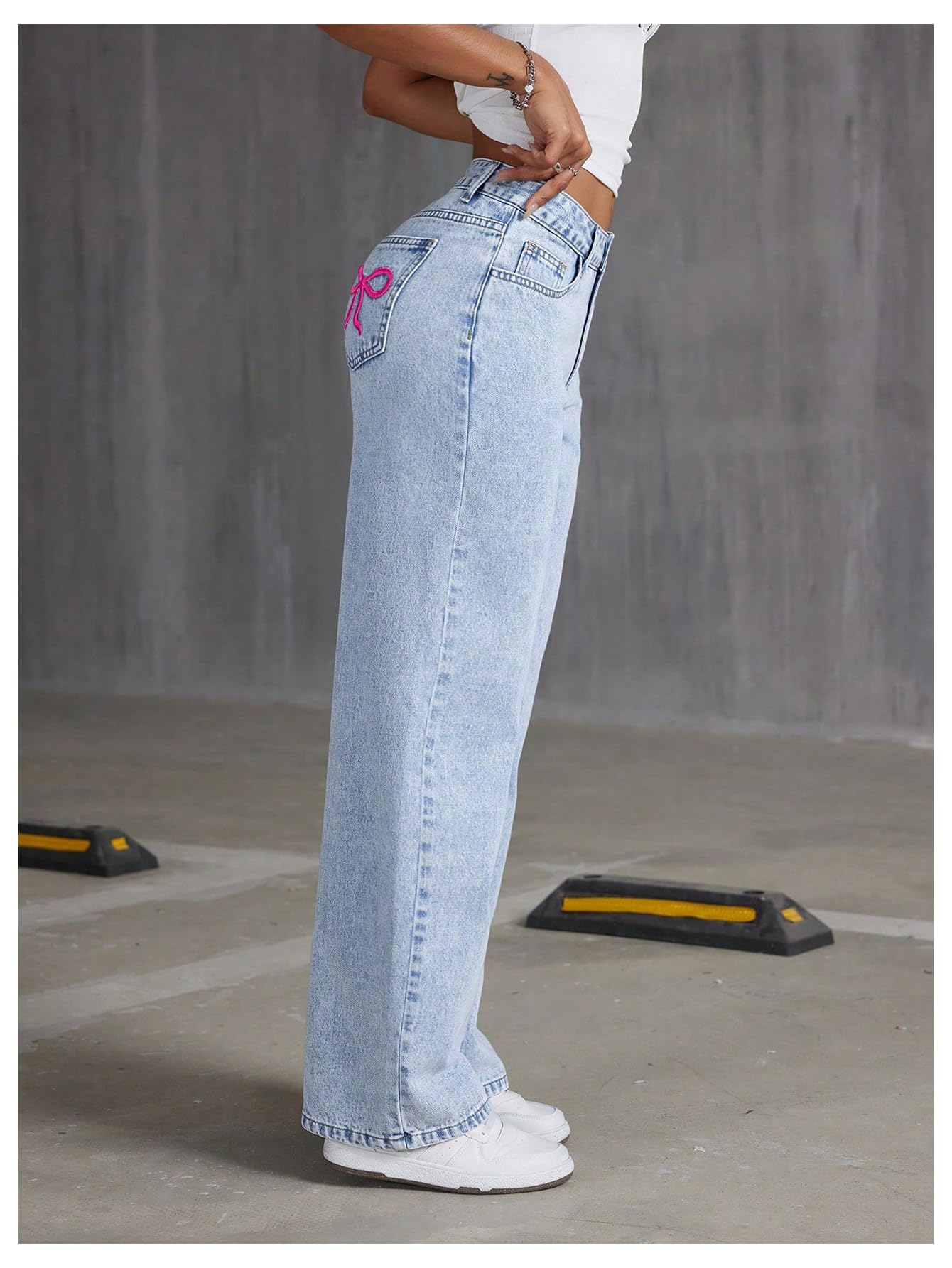 Women's Bowknot Embroidery Jeans - Y2k Straight Leg Boyfriend Denim Pants