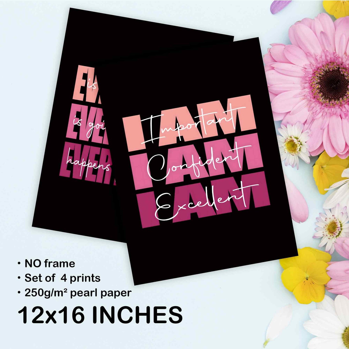 Set of 4 Inspirational Posters – Motivational Wall Art for Teen Girls & Women (8x10)