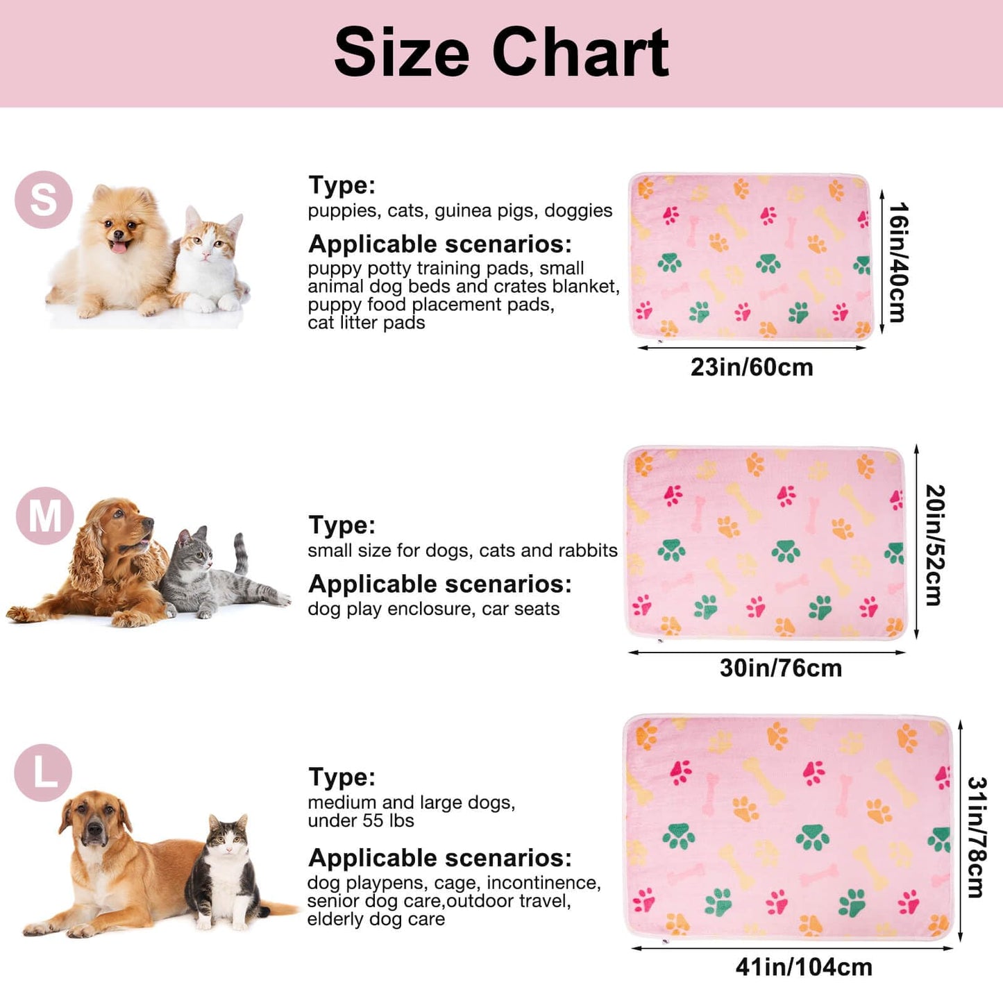 Soft Fluffy Fleece Blanket for Small, Medium and Large Dogs - Paw Print Pink Pet Blanket