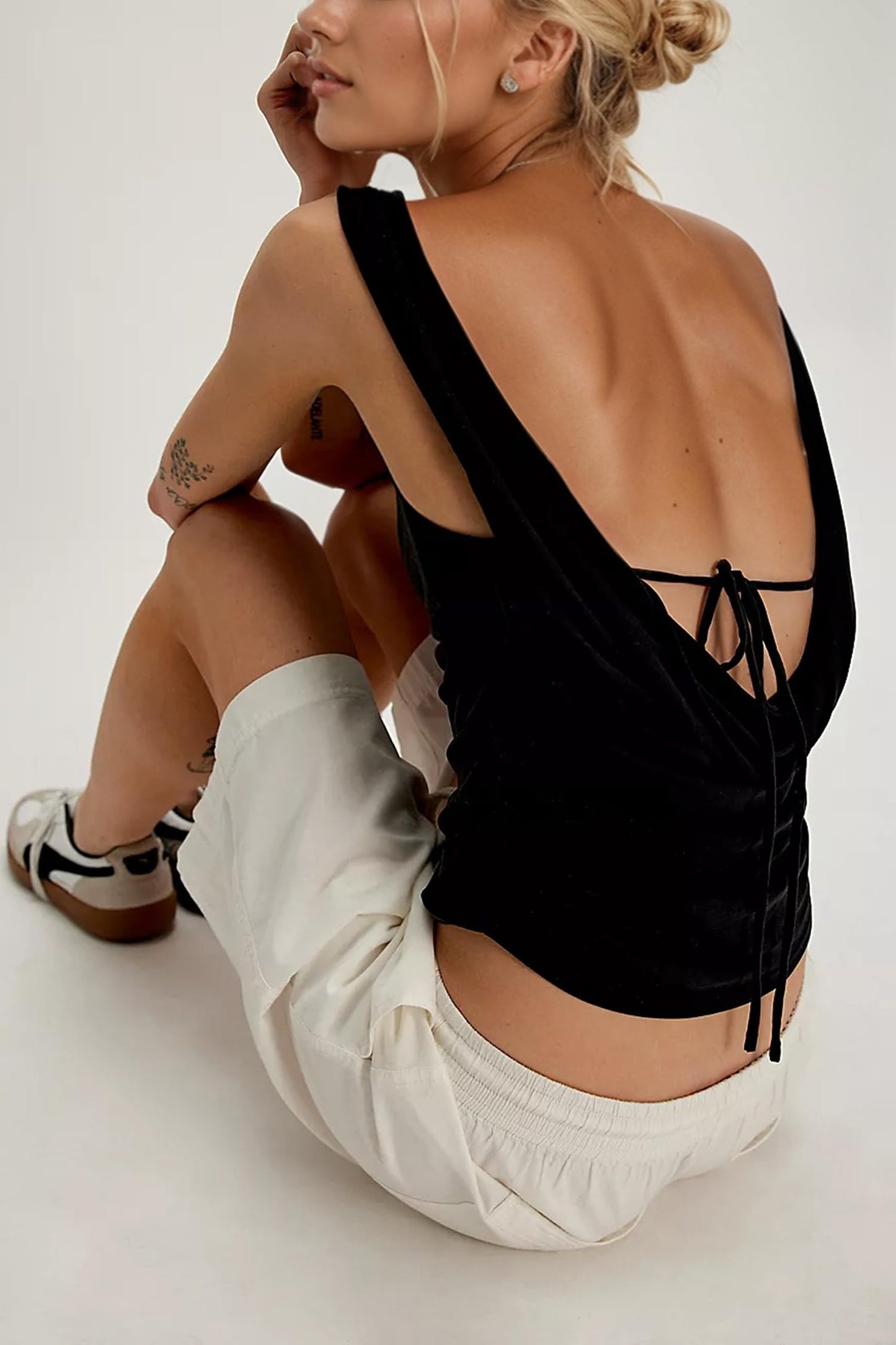 Sexy Backless Boat Neck Sleeveless Shirts Top Drawstring Ruched Fitted Y2k