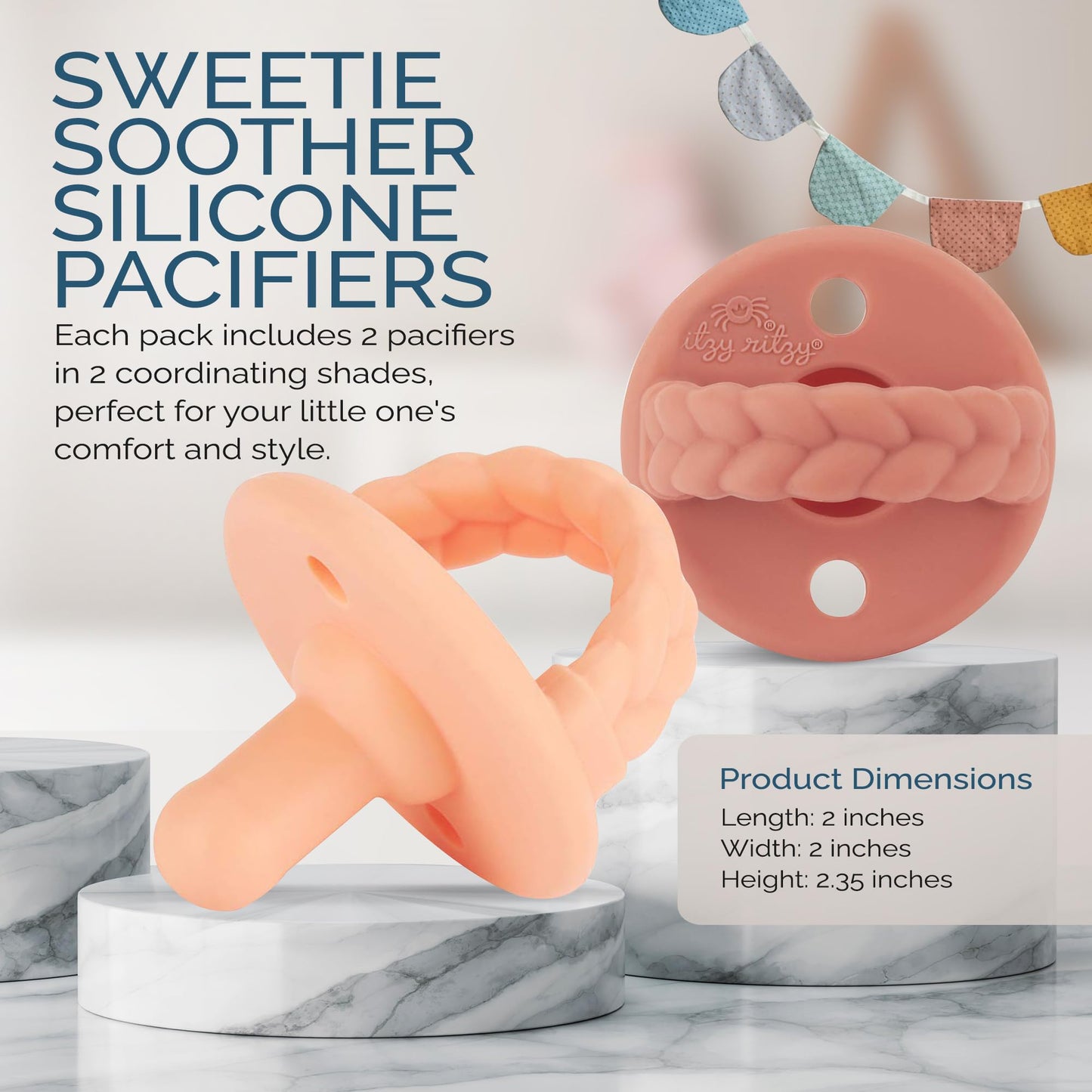 Silicone Pacifiers for Newborn - Sweetie Soother Pacifiers Feature Collapsible Handle & Two Air Holes for Added Safety