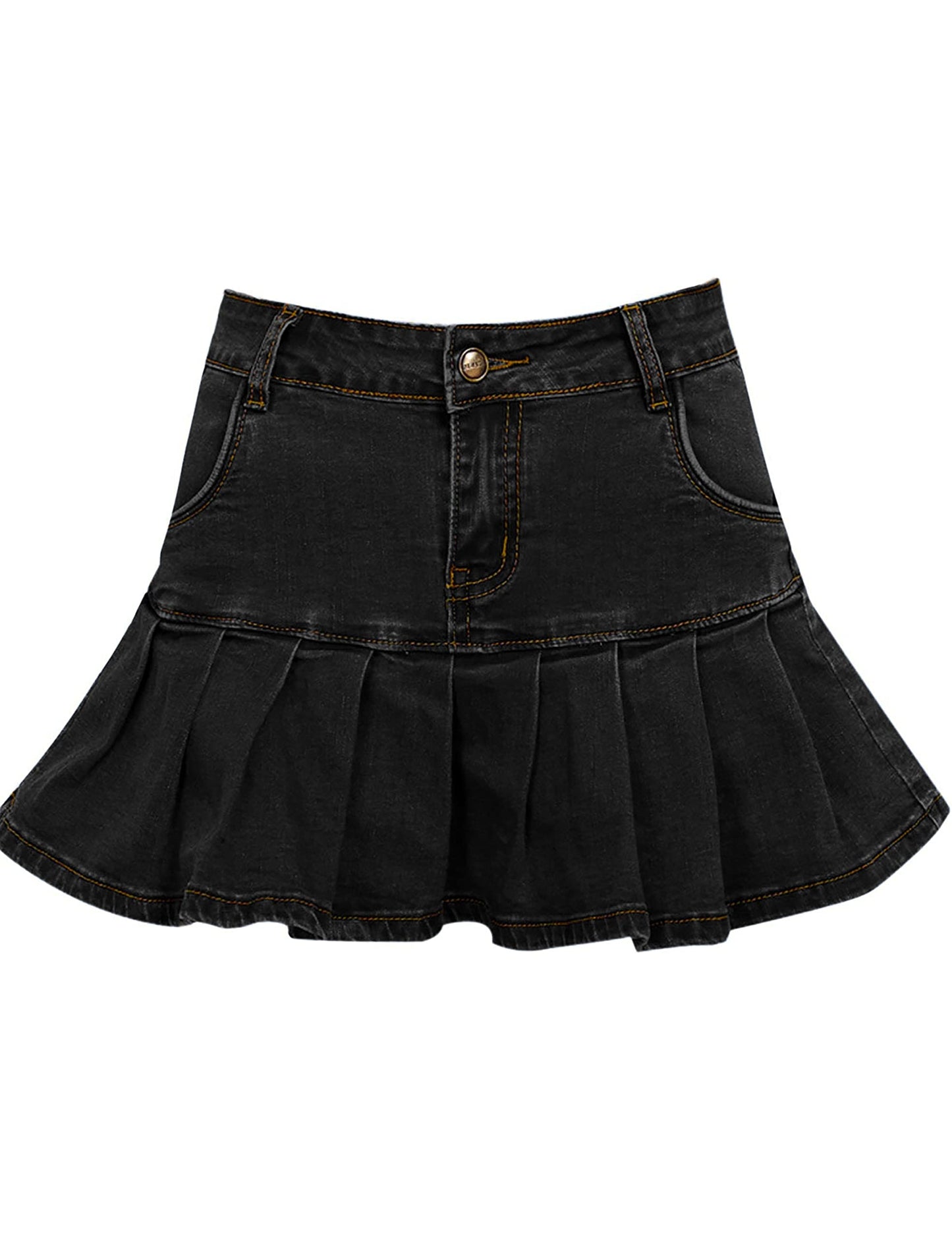 Women's Pleated Jean Skirt Casual - A-Line Ruffle Y2K Mini Denim