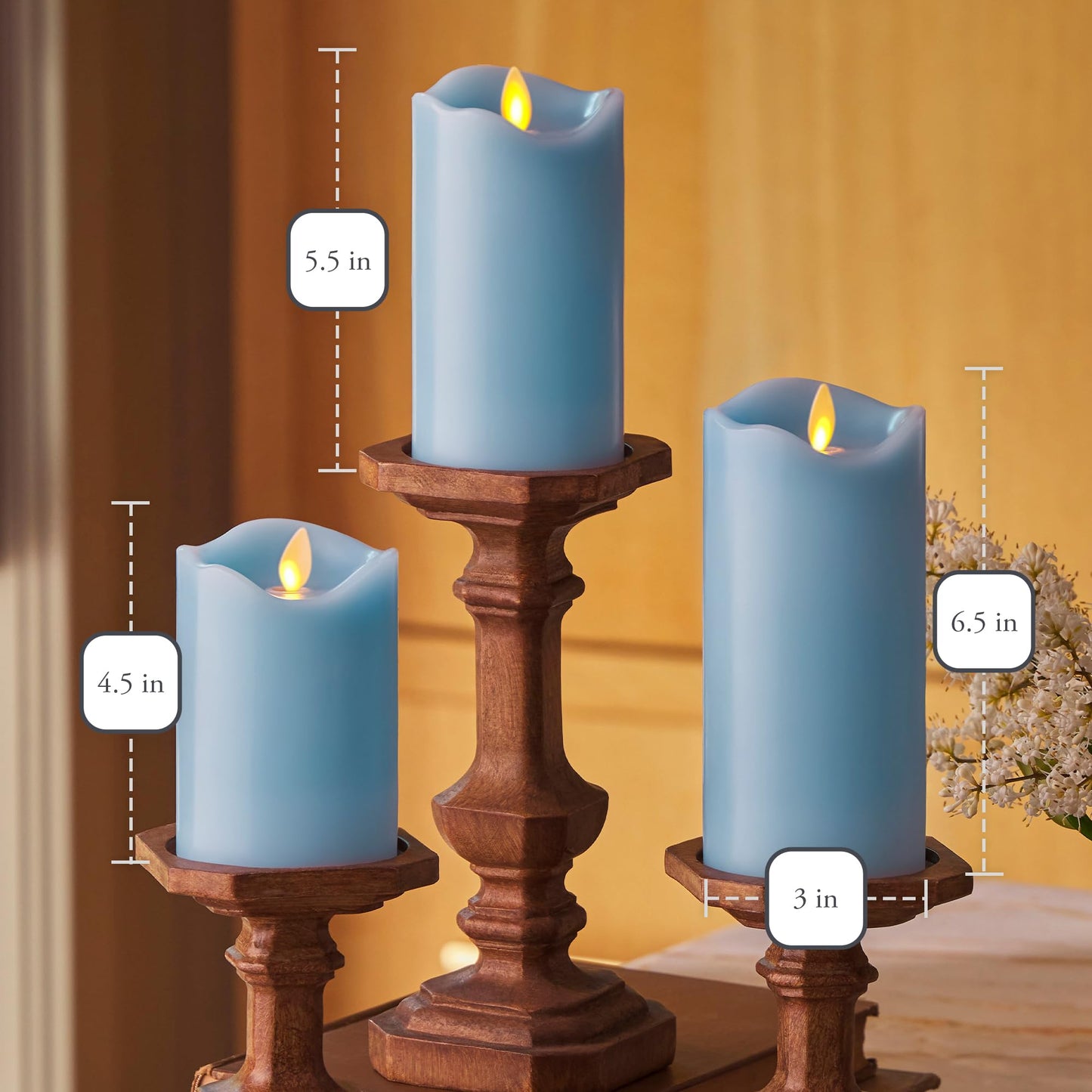 Flameless LED Flickering Battery Candle Moving Flame Pillar, Melted Edge, Real Wax Smooth Finish