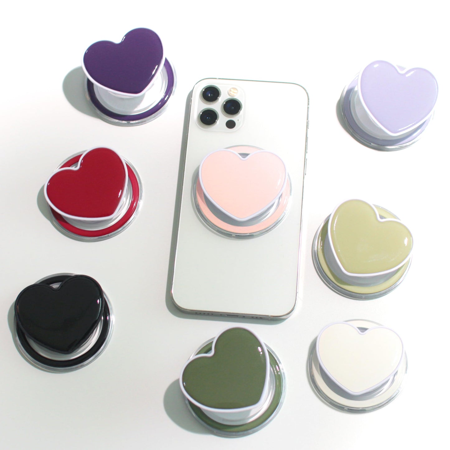 Cute Solid Color Heart Shape Collapsible Mobile Phone Grip Stand Holder for Smartphone Tablet Cell Phone Accessory