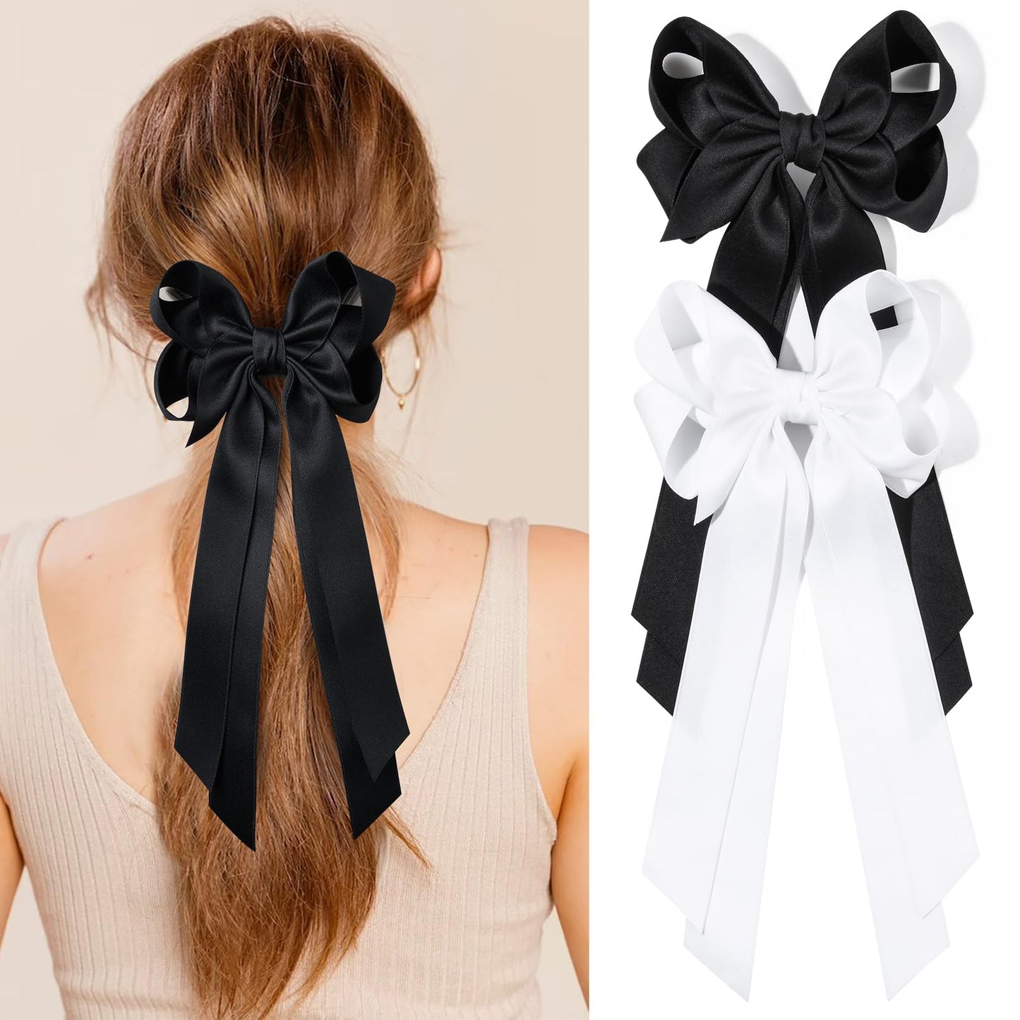 Silky Satin 2PCS Hair Bows Hair Clip - Holder Accessories Slides Metal Clips Hair Bow