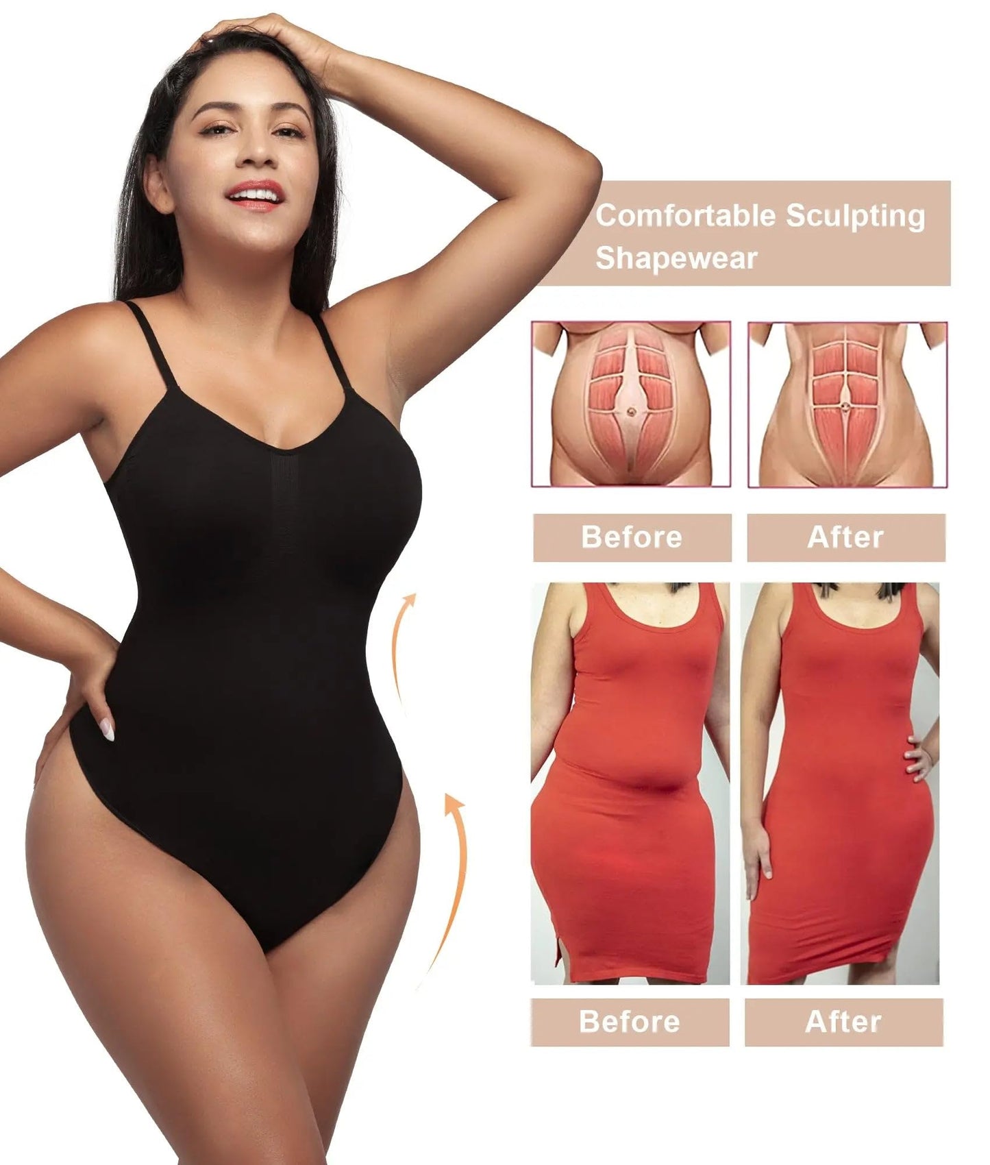 Women's Shapewear Bodysuit - Tummy Control Body Shaper Seamless Sculpting Snatched Waist Body Suit