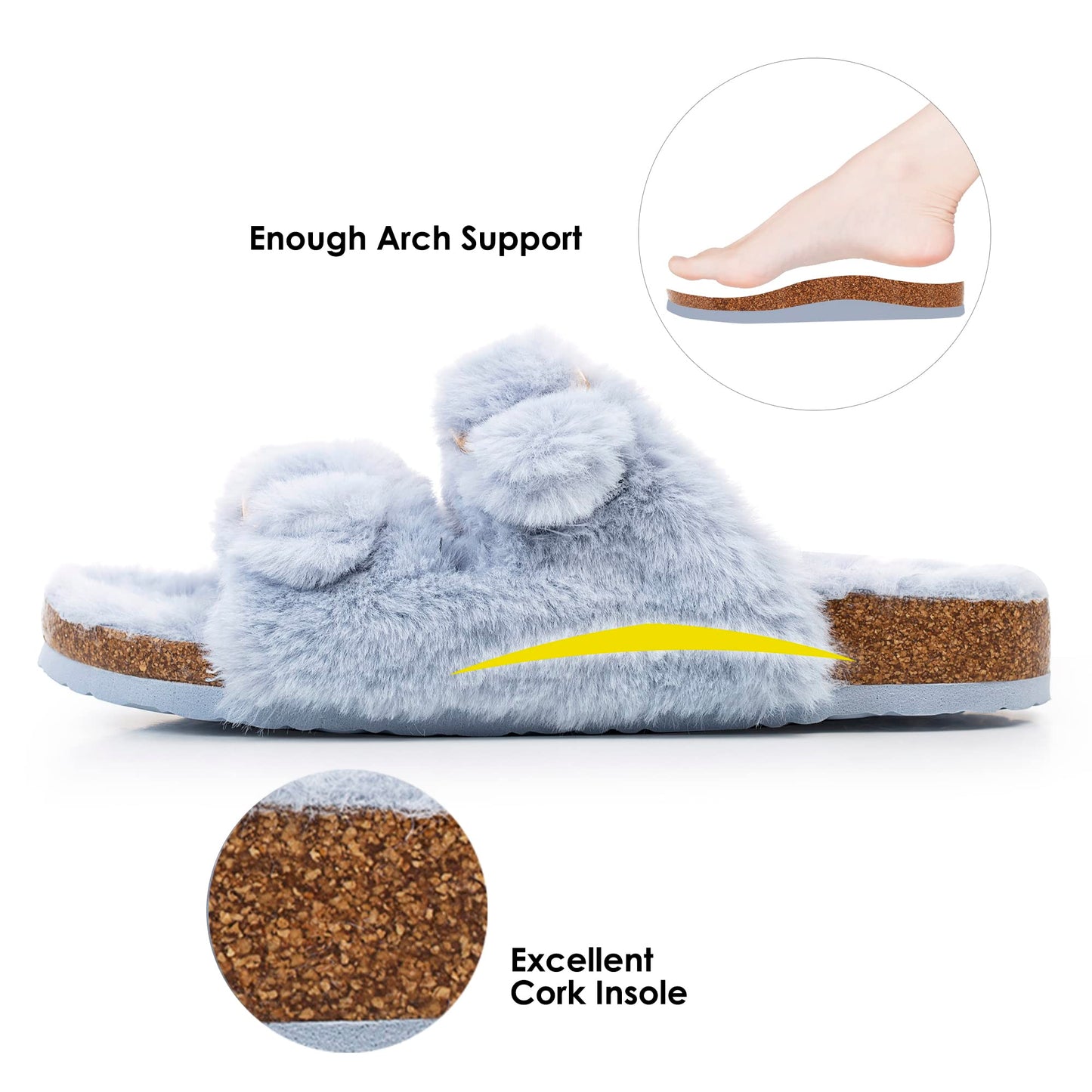 Womens Open Toe Slipper with Cozy Lining, Faux Fur Slide Sandals