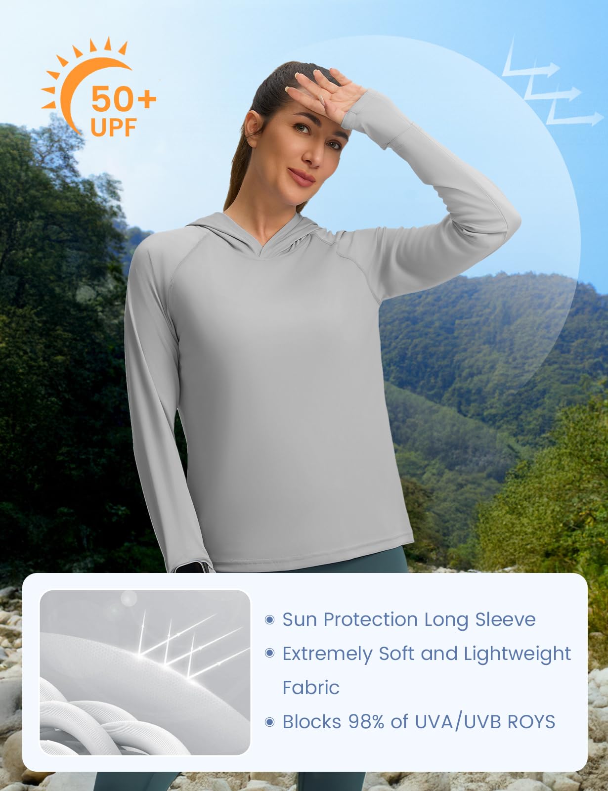 Women's UPF 50+ Sun Protection Hoodie Shirt for Outdoor Activities